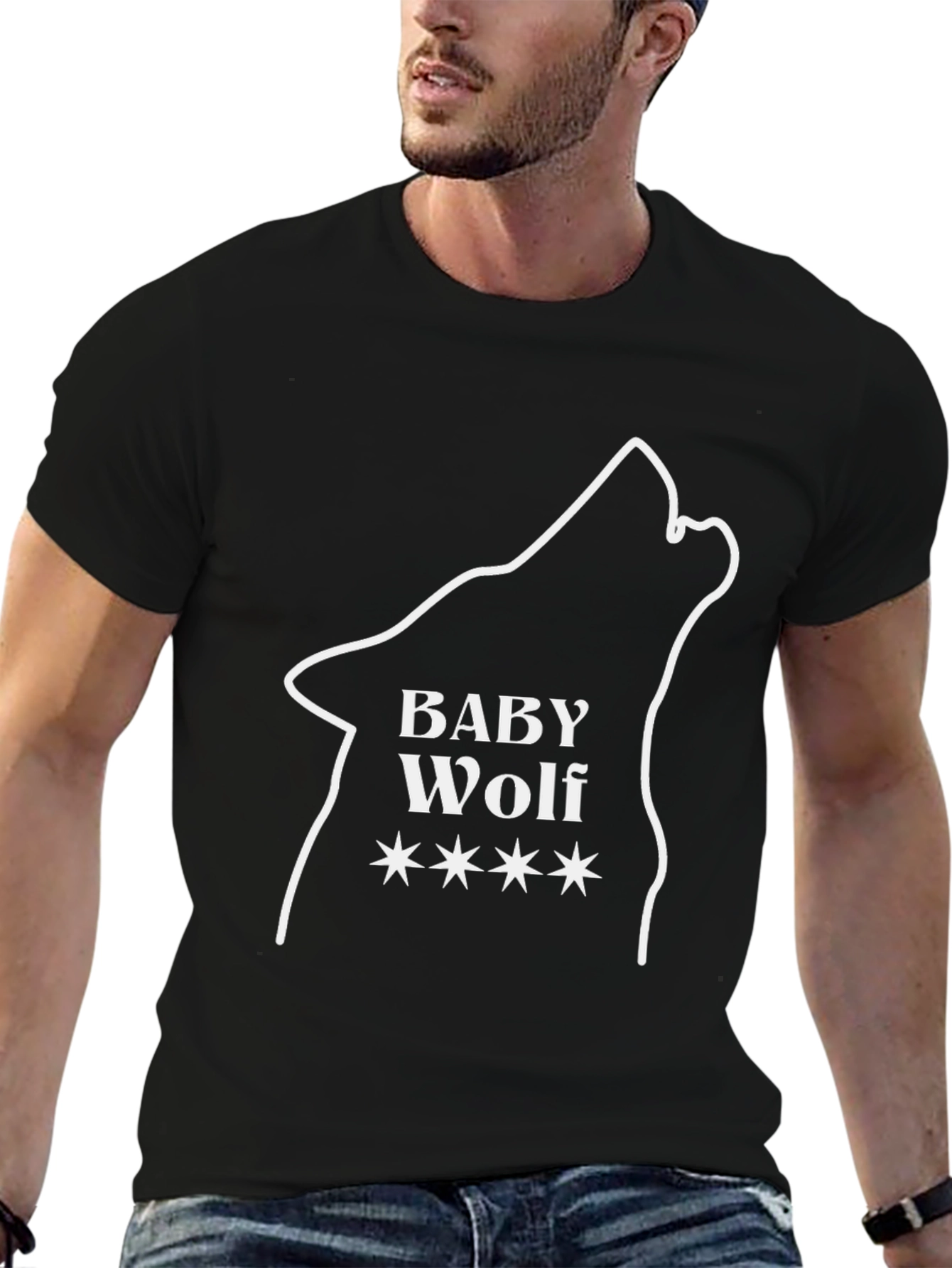 Baby Wolf Graphic Tee - Black Cotton Blend T-Shirt