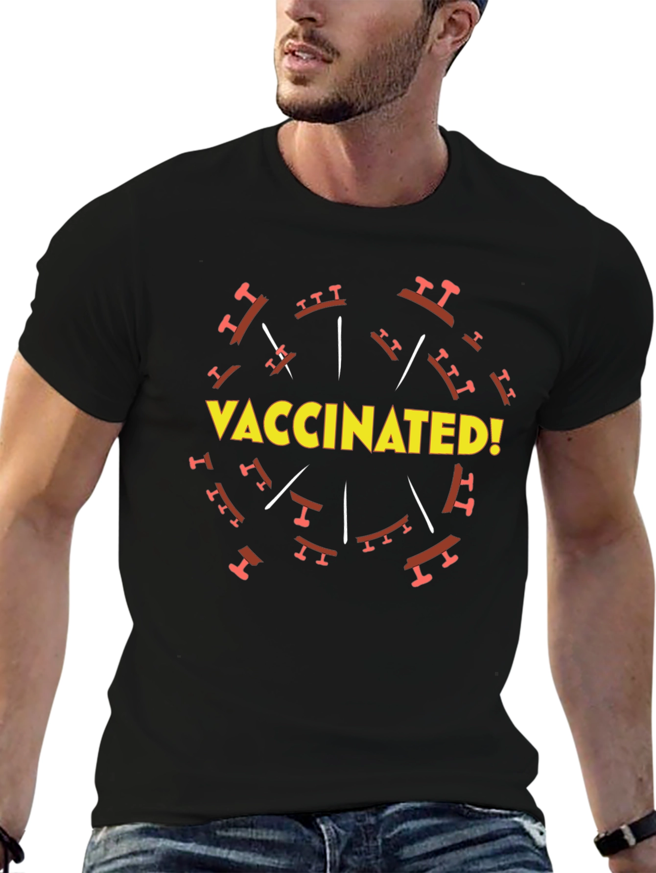 Vaccinated! Graphic Tee - Black Cotton T-Shirt
