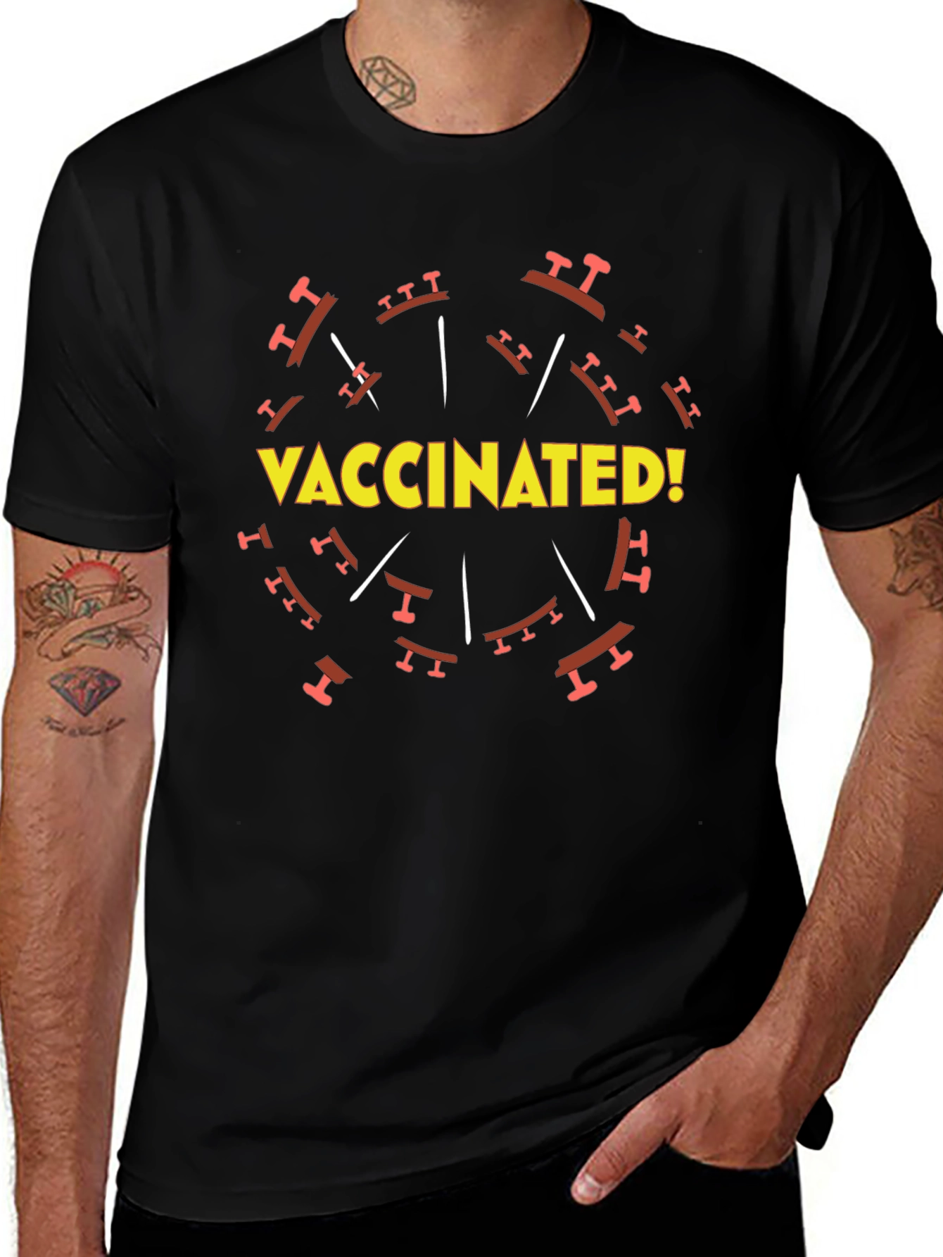 Vaccinated! Graphic Tee - Black Cotton T-Shirt