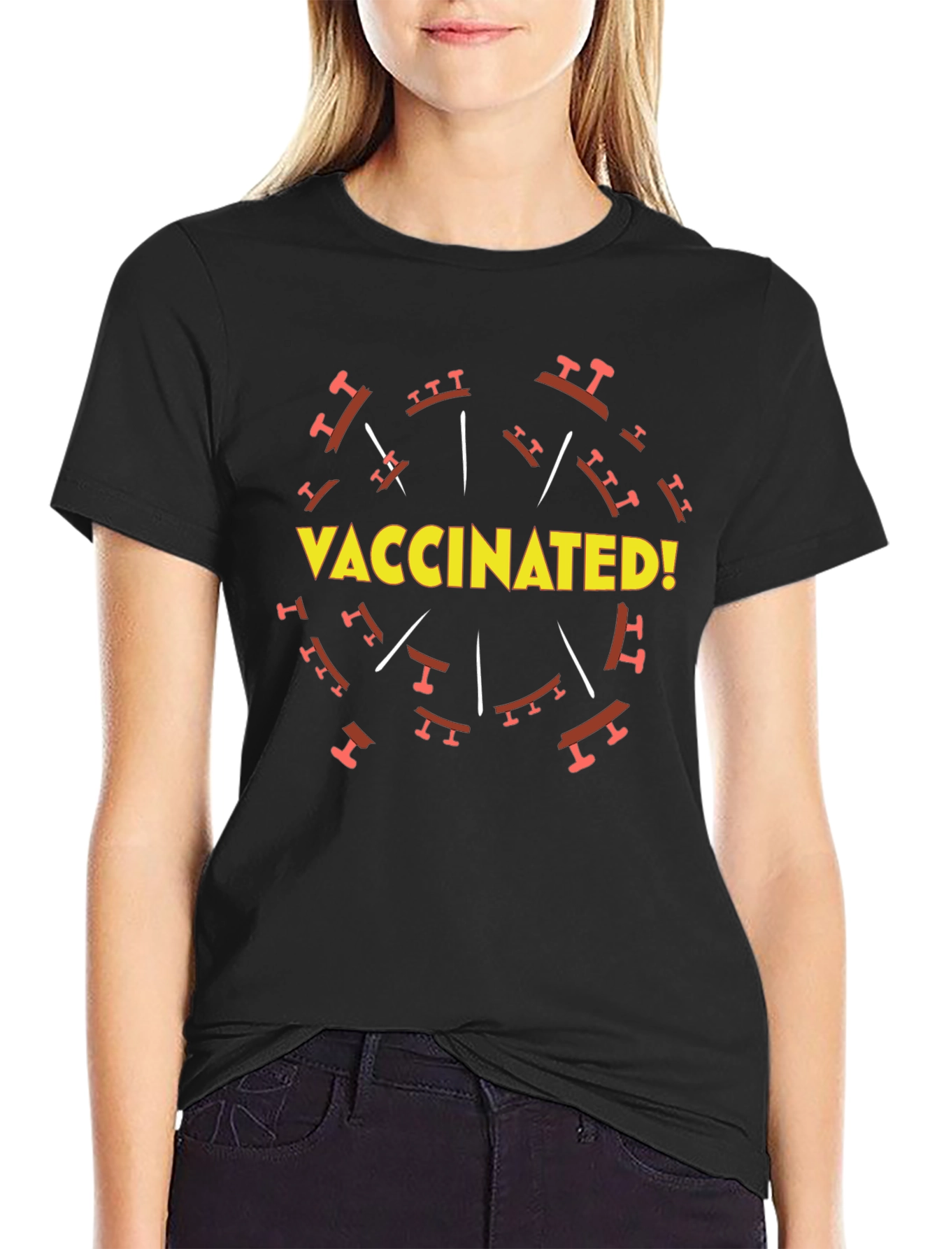 Vaccinated! Graphic Tee - Black Cotton T-Shirt