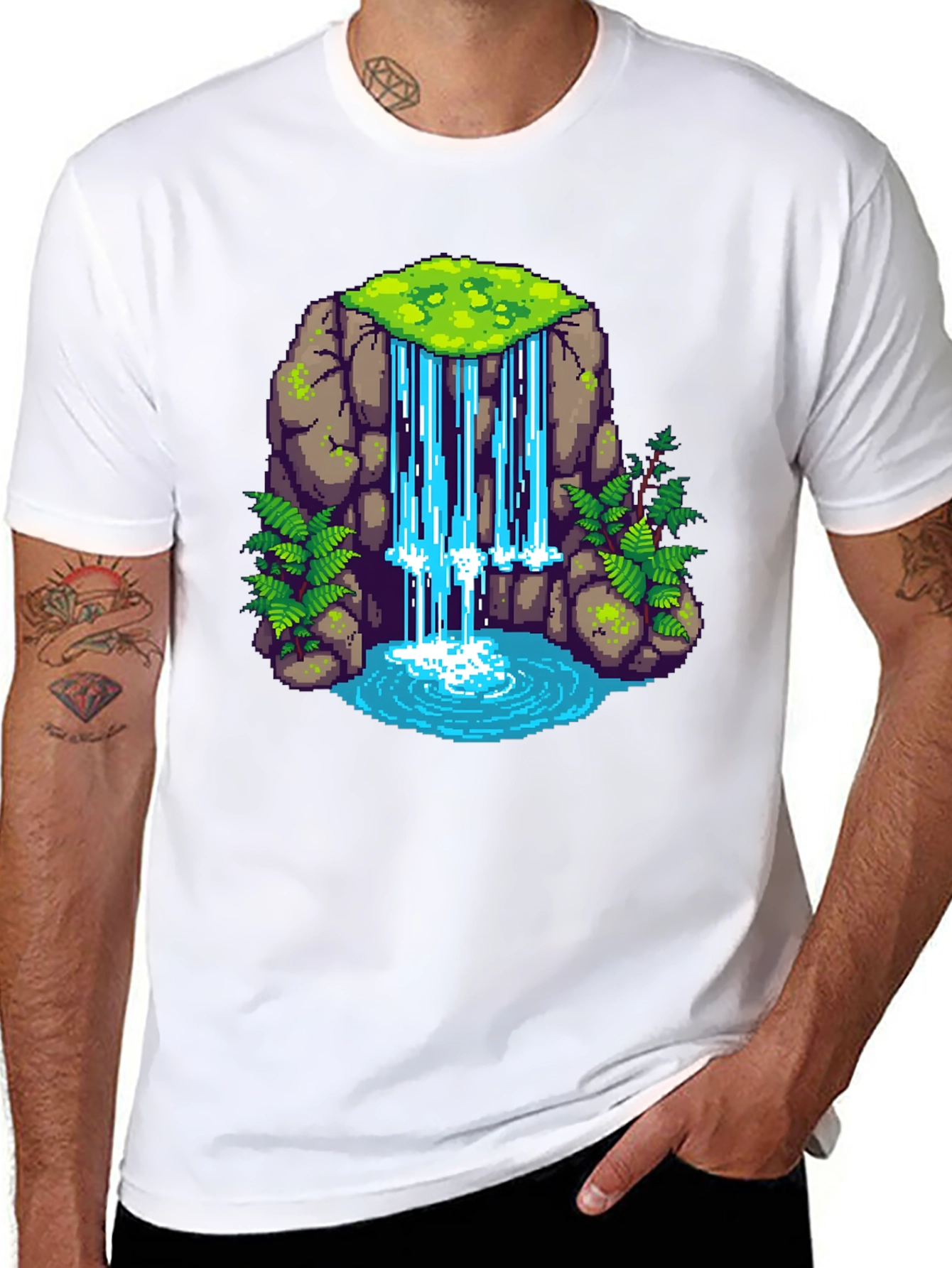 Pixel Waterfall Black T-Shirt