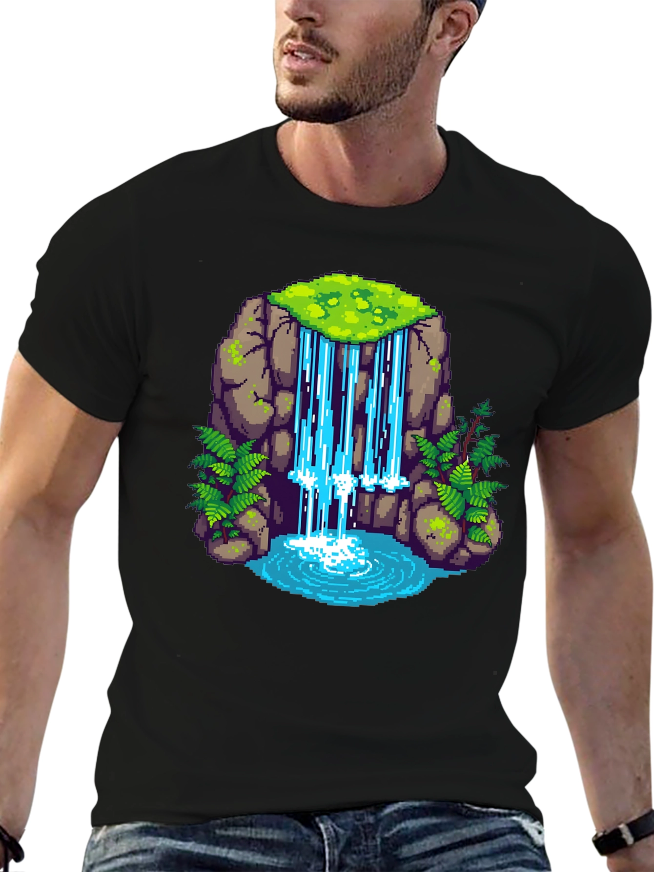 Pixel Waterfall Black T-Shirt