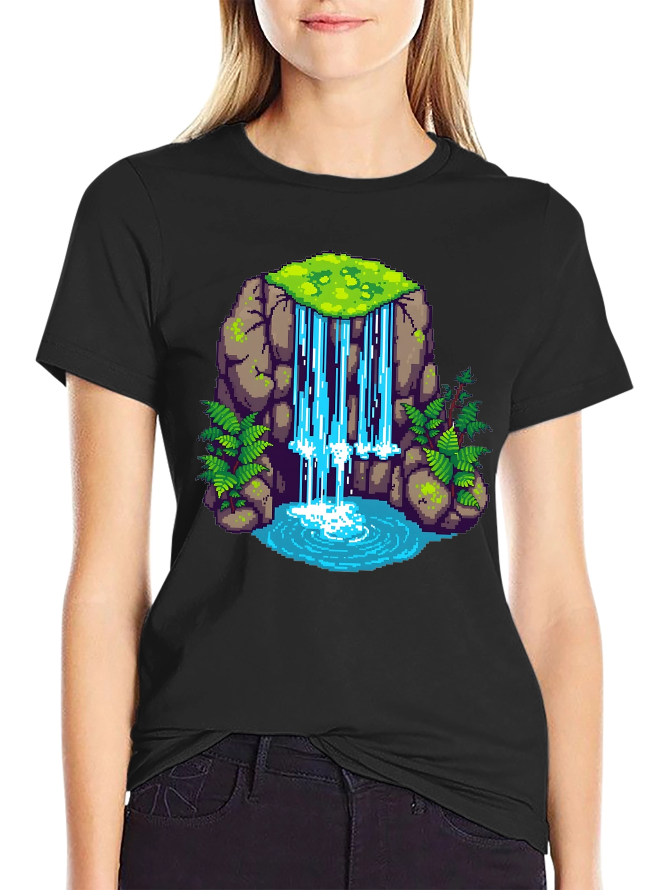 Pixel Waterfall Black T-Shirt