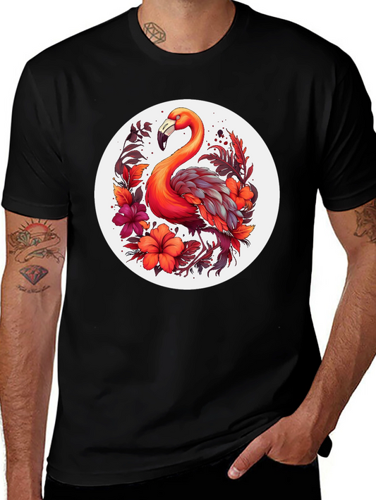 Flamingo Floral Graphic Tee - Stylish Mens Black T-Shirt