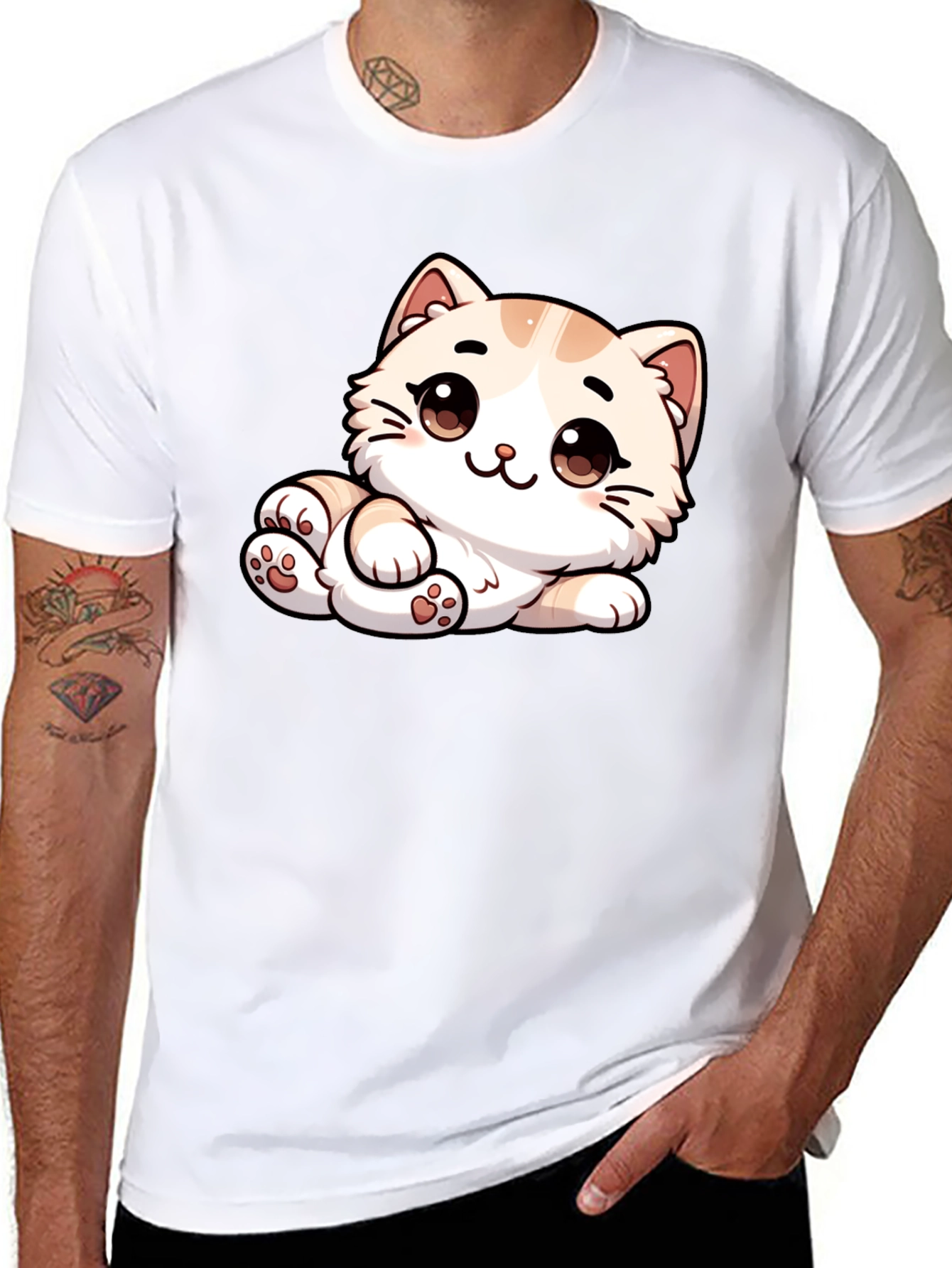 Cute Cartoon Cat Graphic Tee - Unisex Black T-Shirt