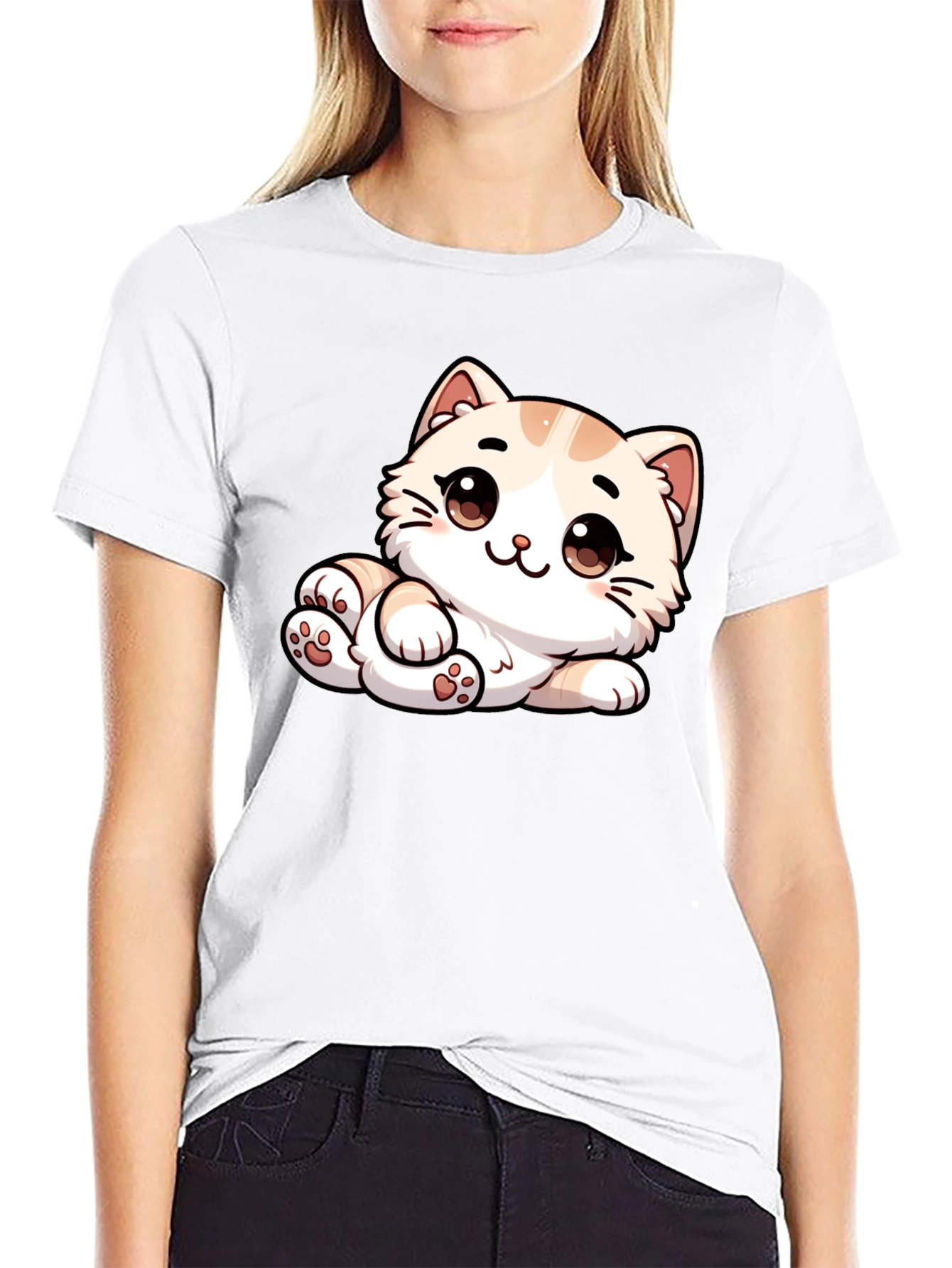 Cute Cartoon Cat Graphic Tee - Unisex Black T-Shirt