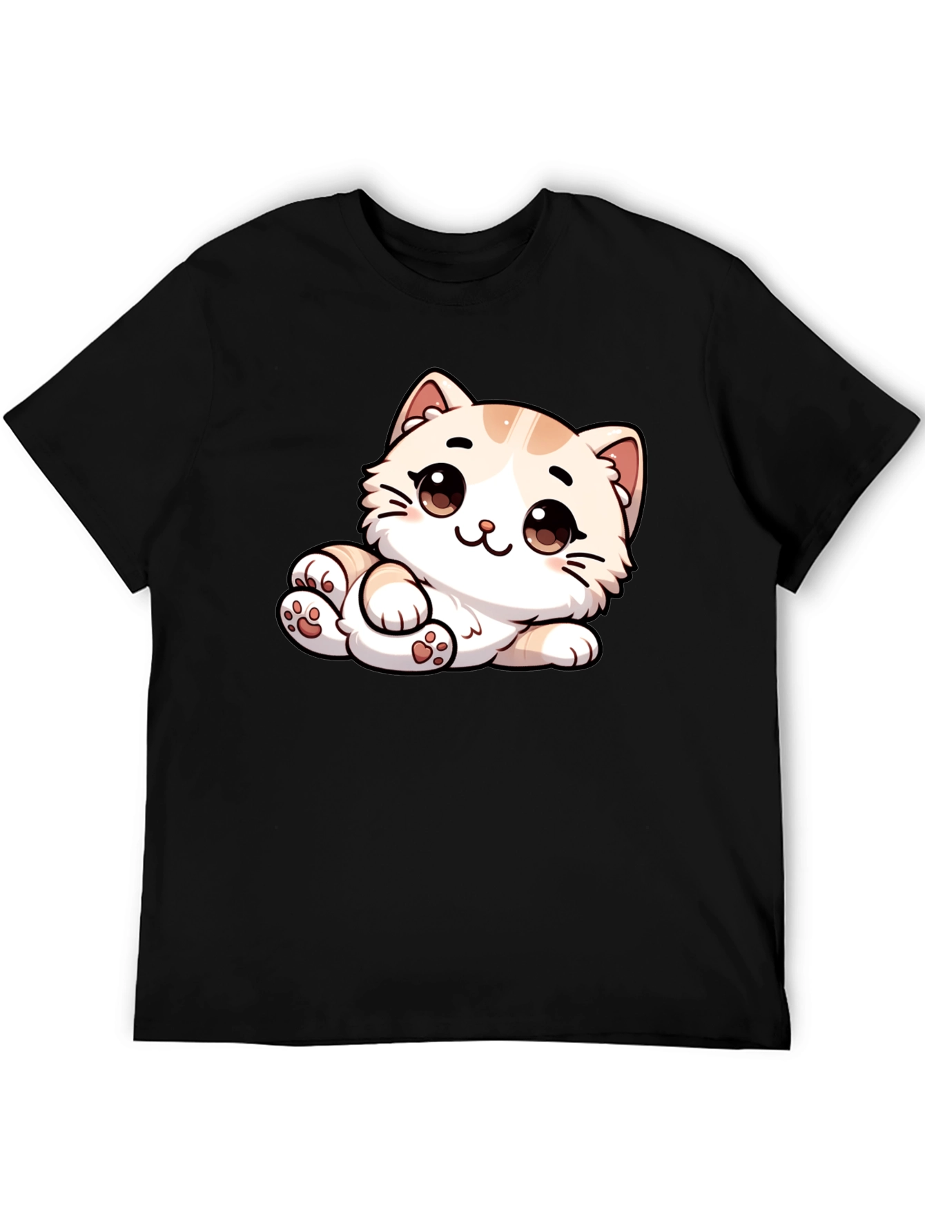 Cute Cartoon Cat Graphic Tee - Unisex Black T-Shirt