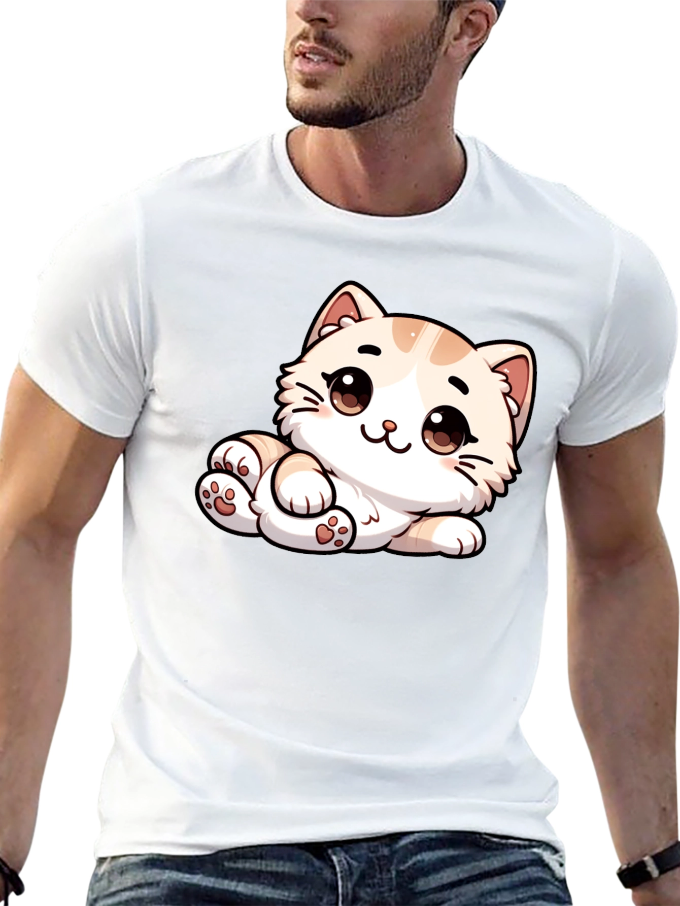 Cute Cartoon Cat Graphic Tee - Unisex Black T-Shirt