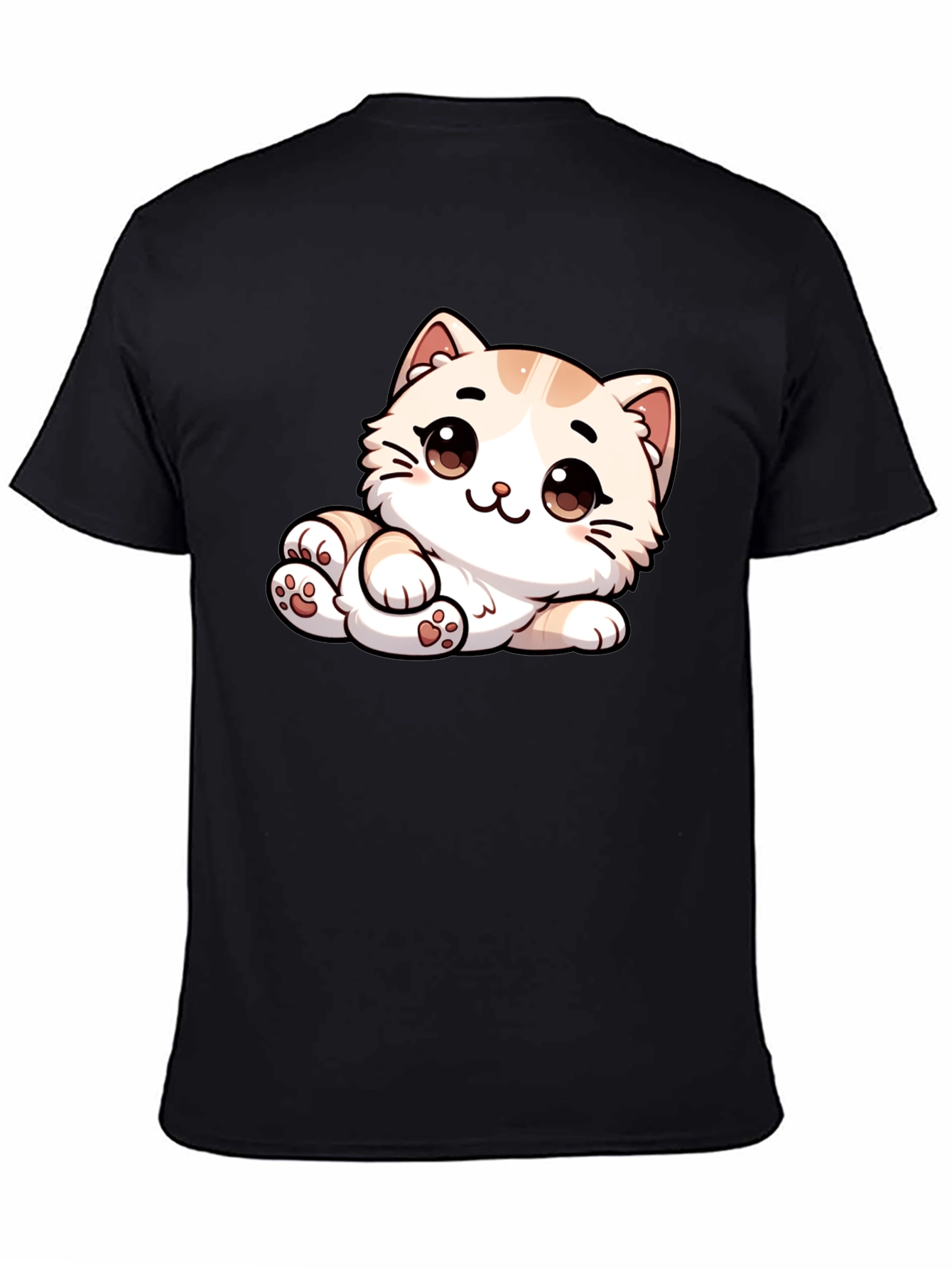 Cute Cartoon Cat Graphic Tee - Unisex Black T-Shirt