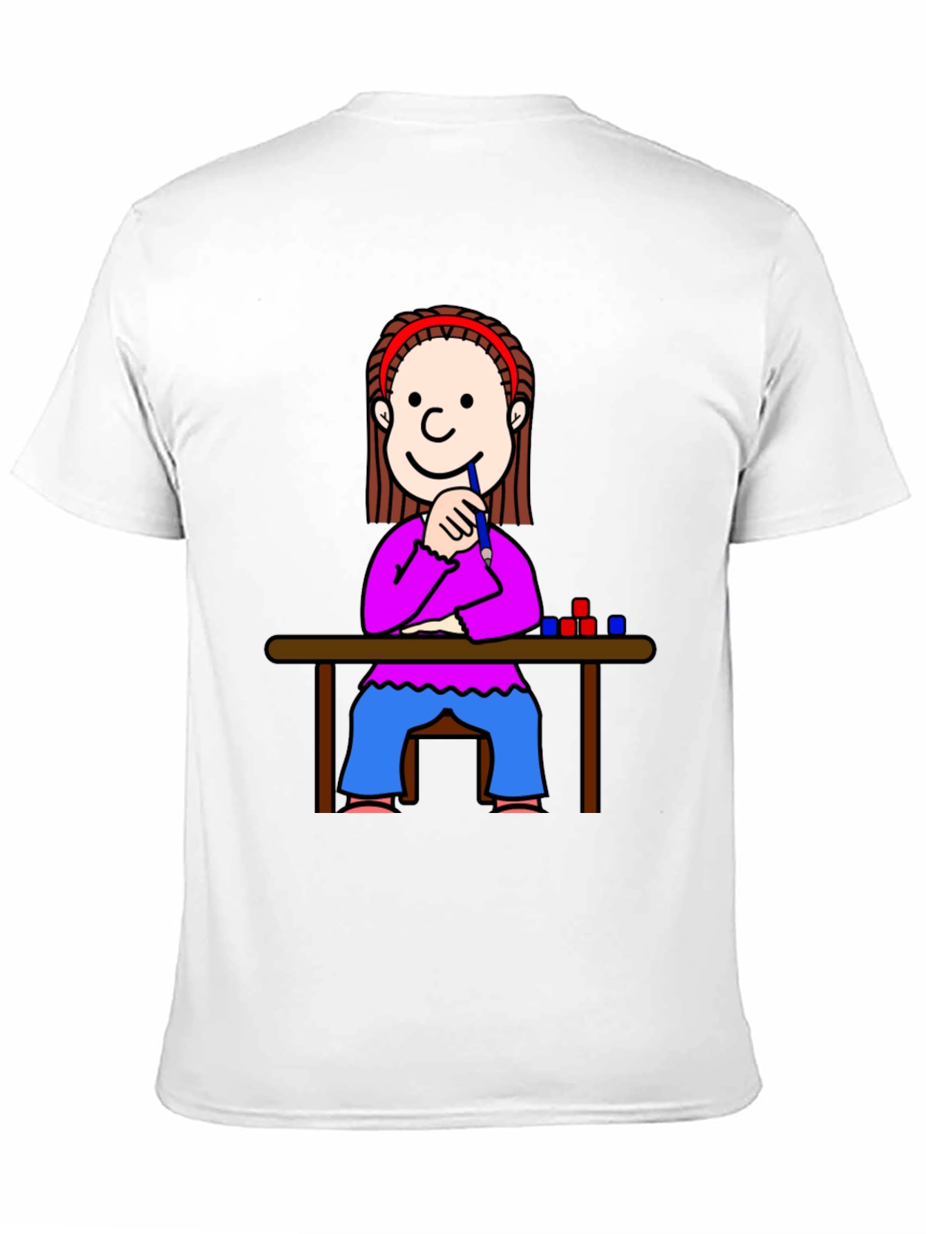 Cartoon Girl at Desk Black T-Shirt
