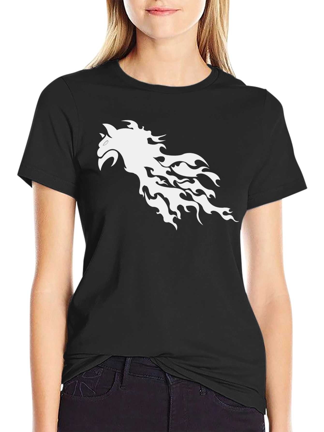 Flaming Horse Graphic Tee - Black Cotton T-Shirt