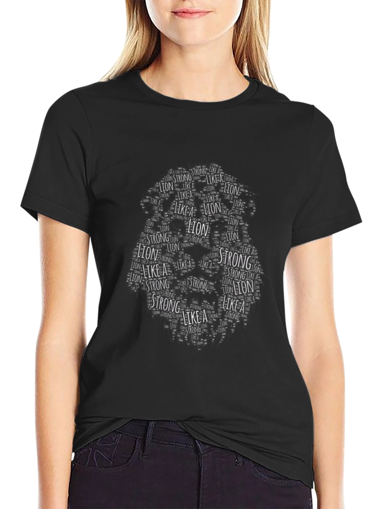 Lion Word Art Graphic Tee - Black