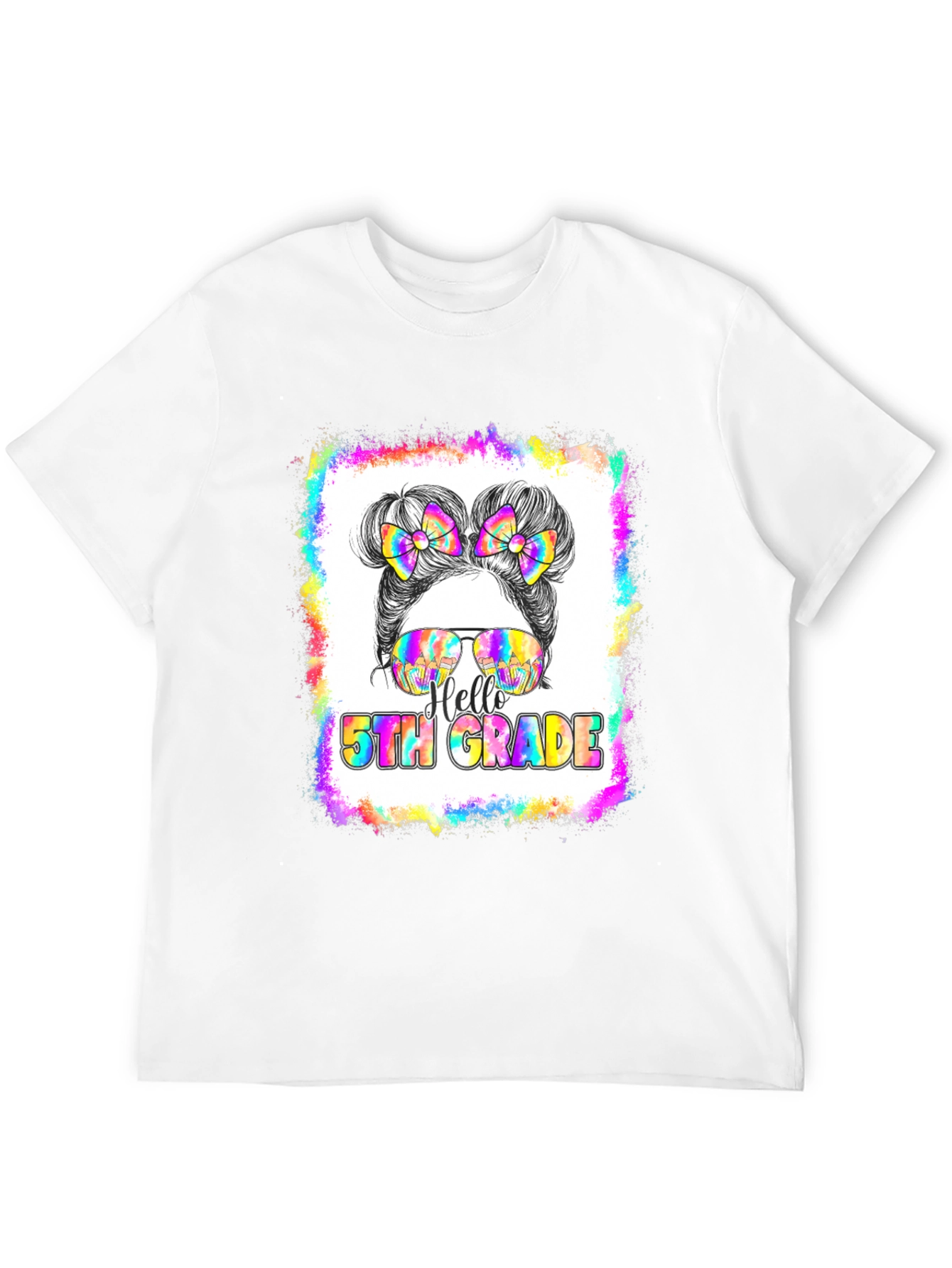 Hello 5th Grade Messy Bun Tie Dye T-Shirt