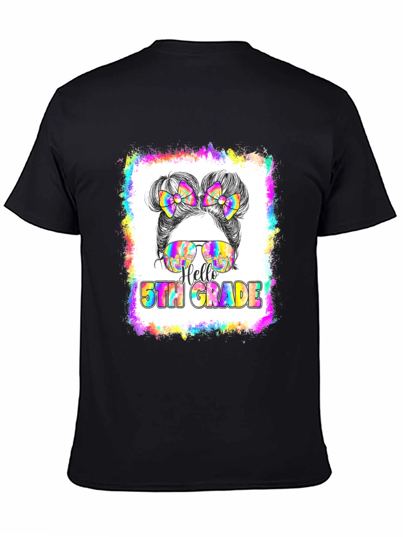 Hello 5th Grade Messy Bun Tie Dye T-Shirt