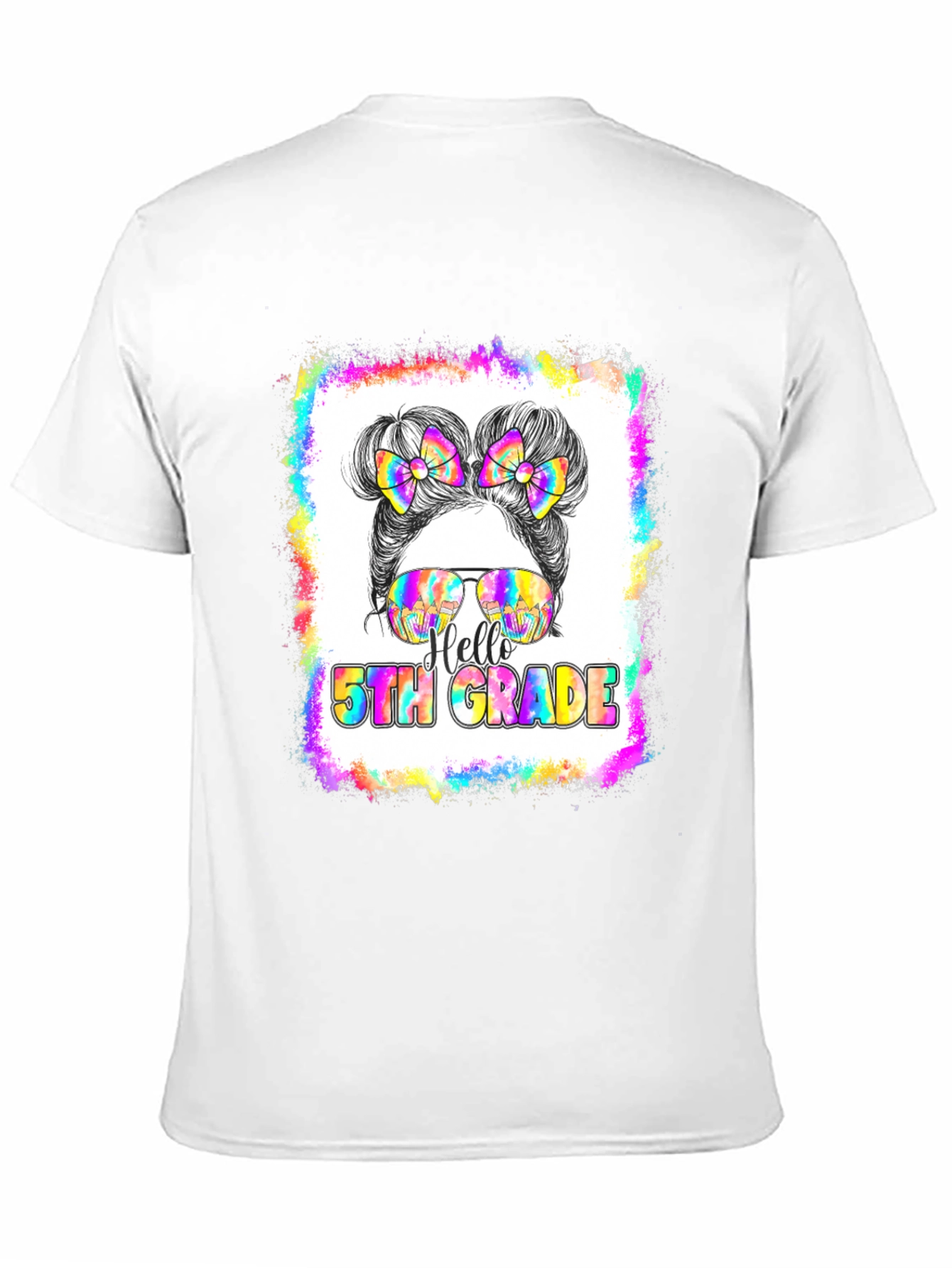 Hello 5th Grade Messy Bun Tie Dye T-Shirt