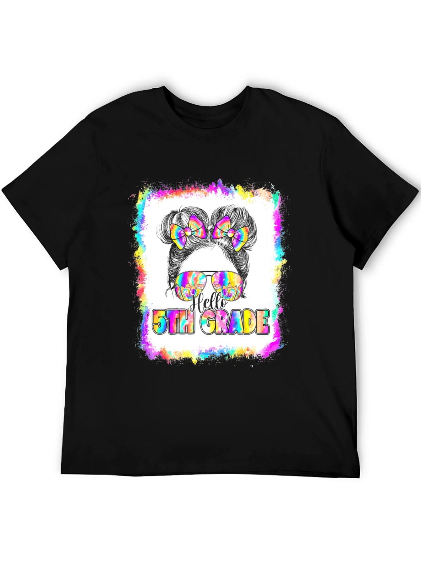 Hello 5th Grade Messy Bun Tie Dye T-Shirt