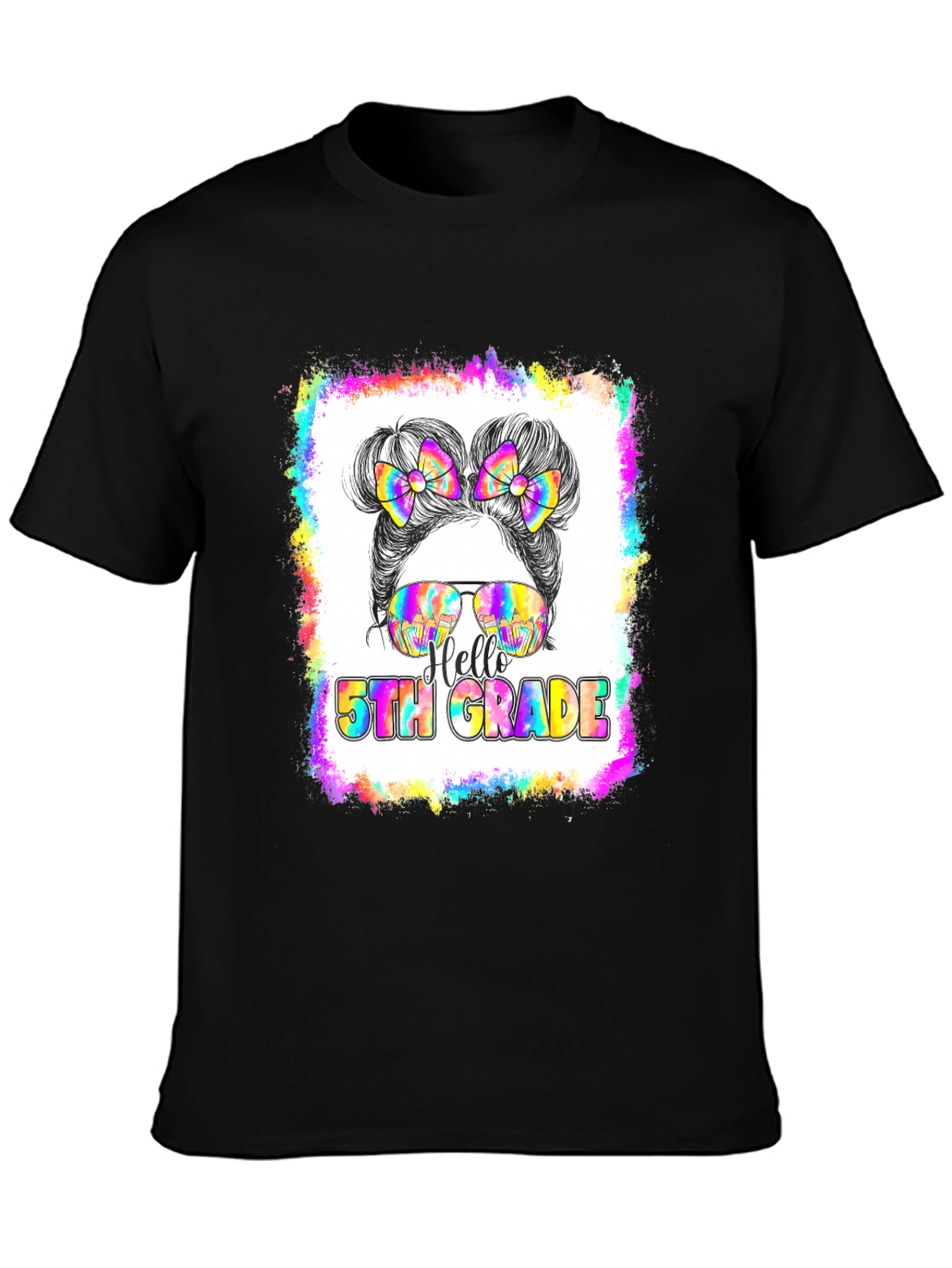 Hello 5th Grade Messy Bun Tie Dye T-Shirt