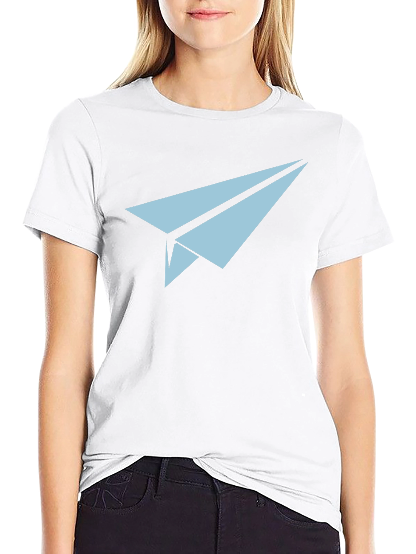 Paper Airplane Graphic Tee - Black Cotton Casual Top