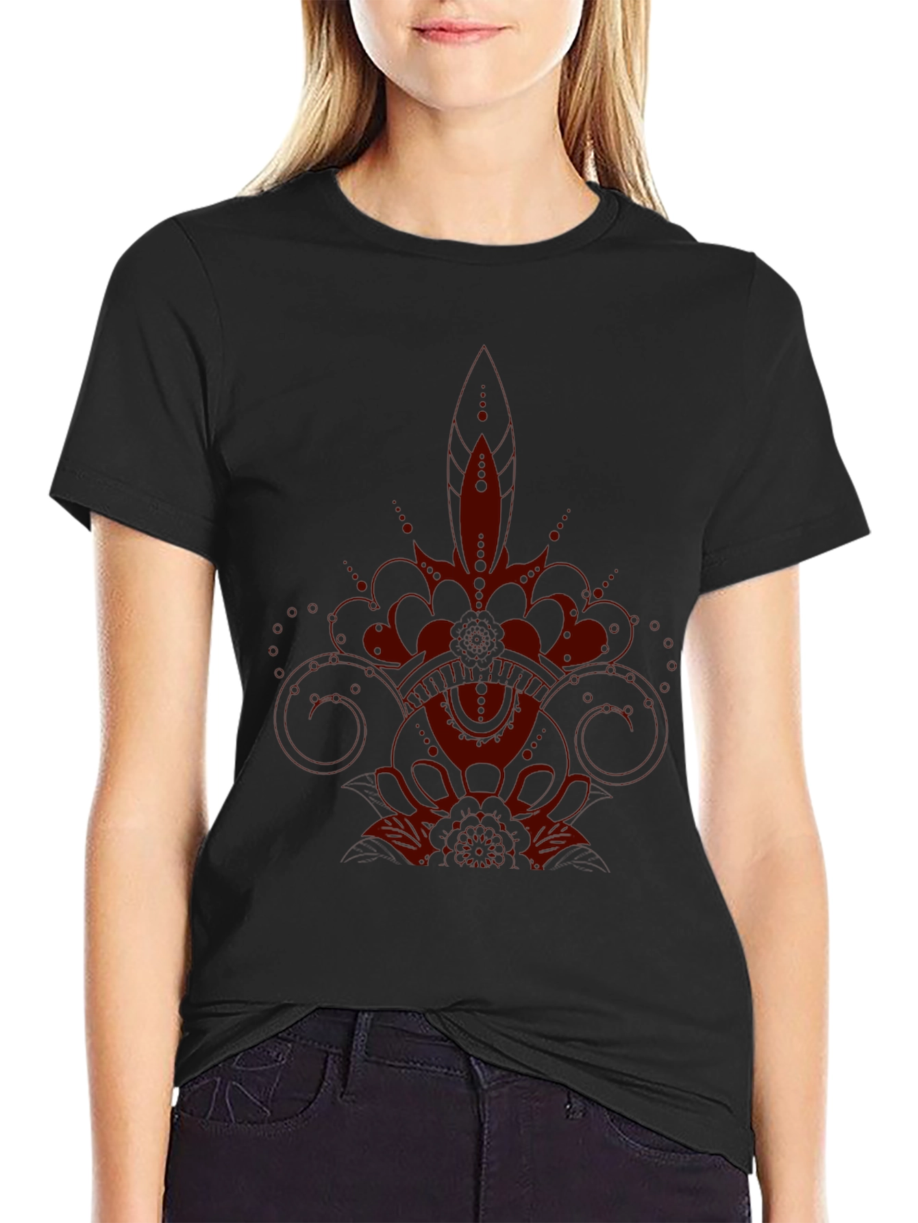 Dark Red Graphic Print Tee