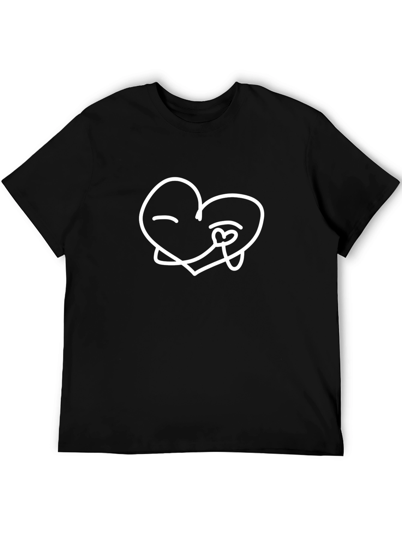 Cute Heart Hug Graphic Black T-Shirt