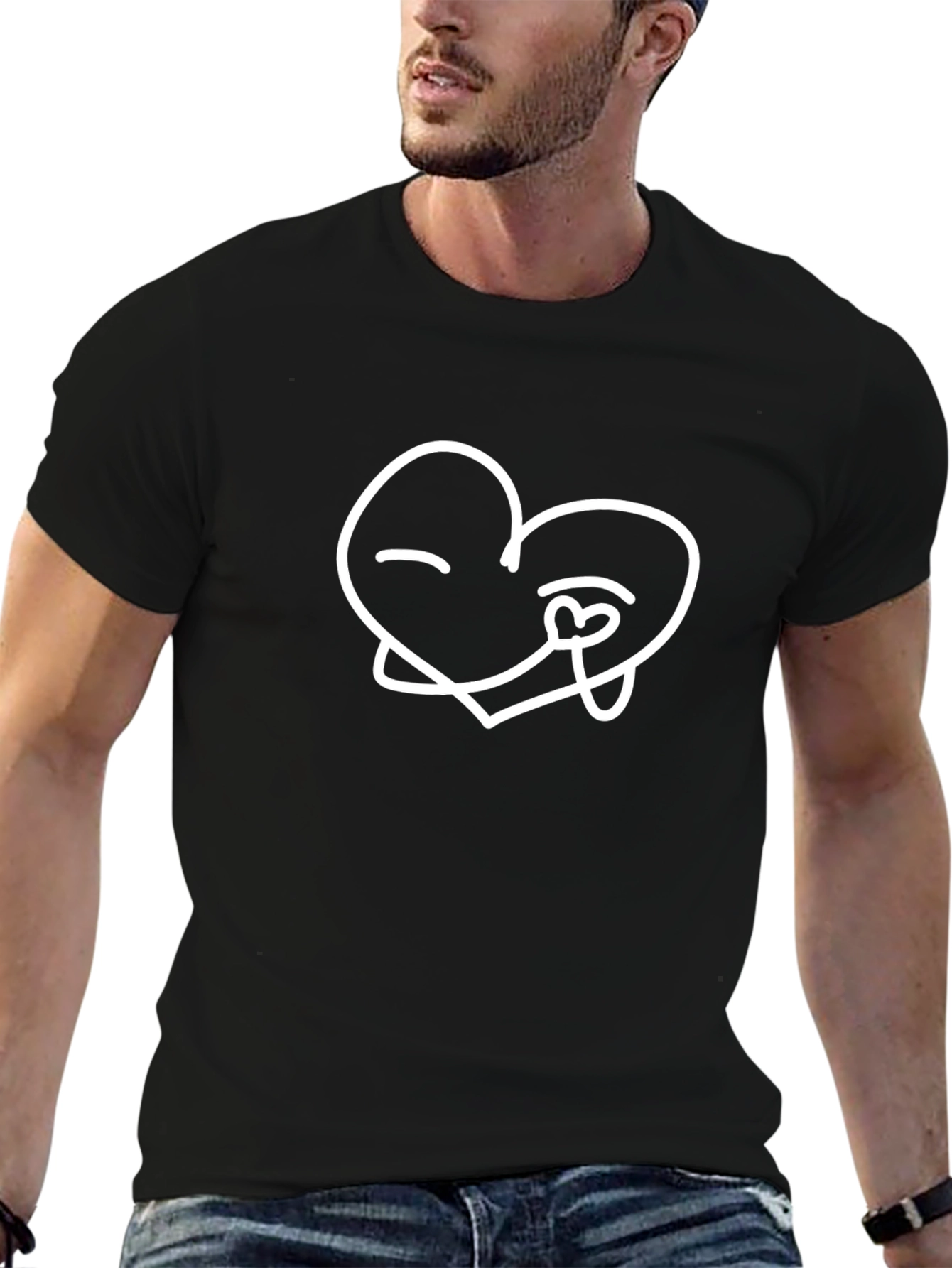 Cute Heart Hug Graphic Black T-Shirt