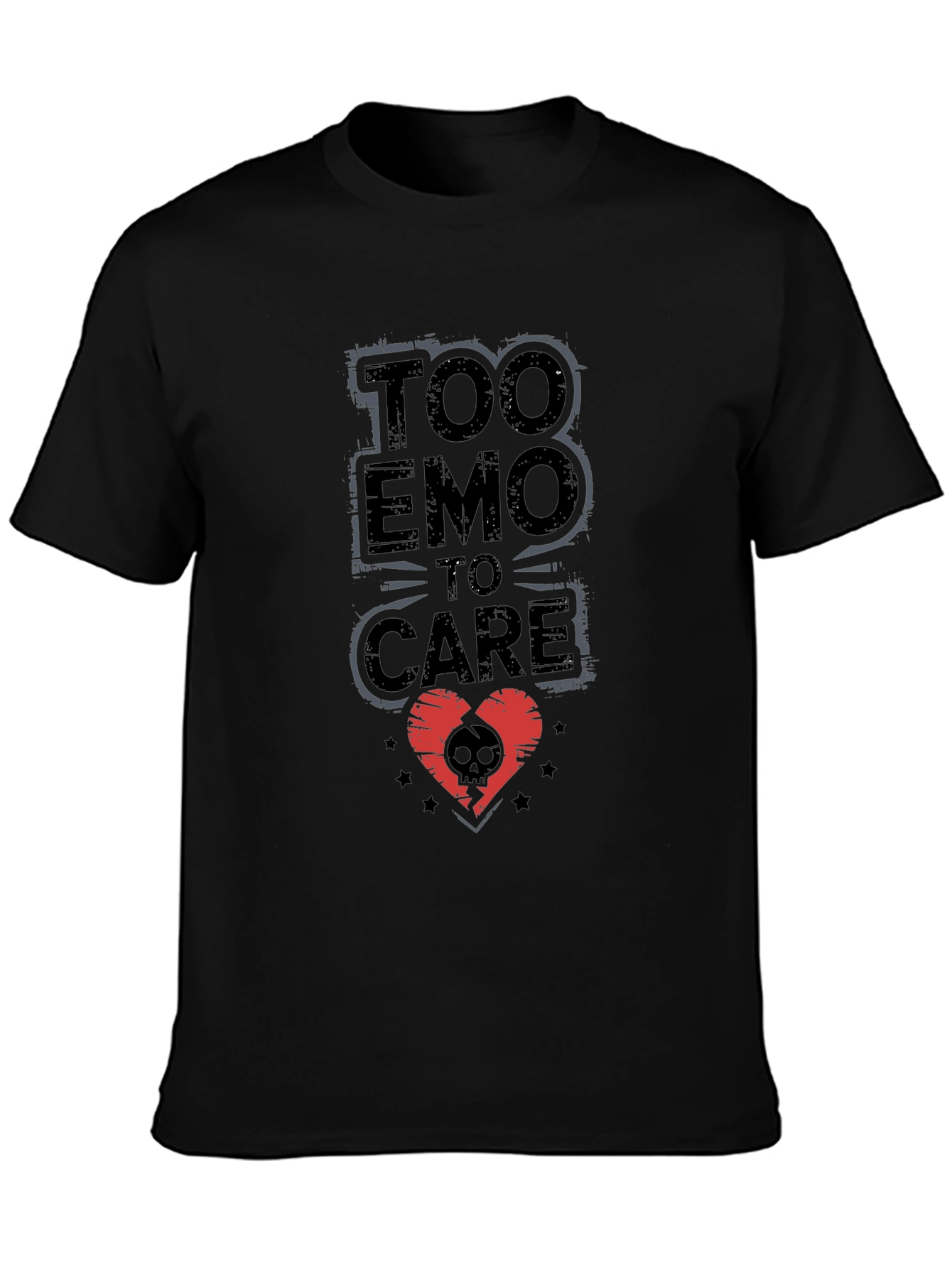 Too Emo To Care Black Graphic Tee