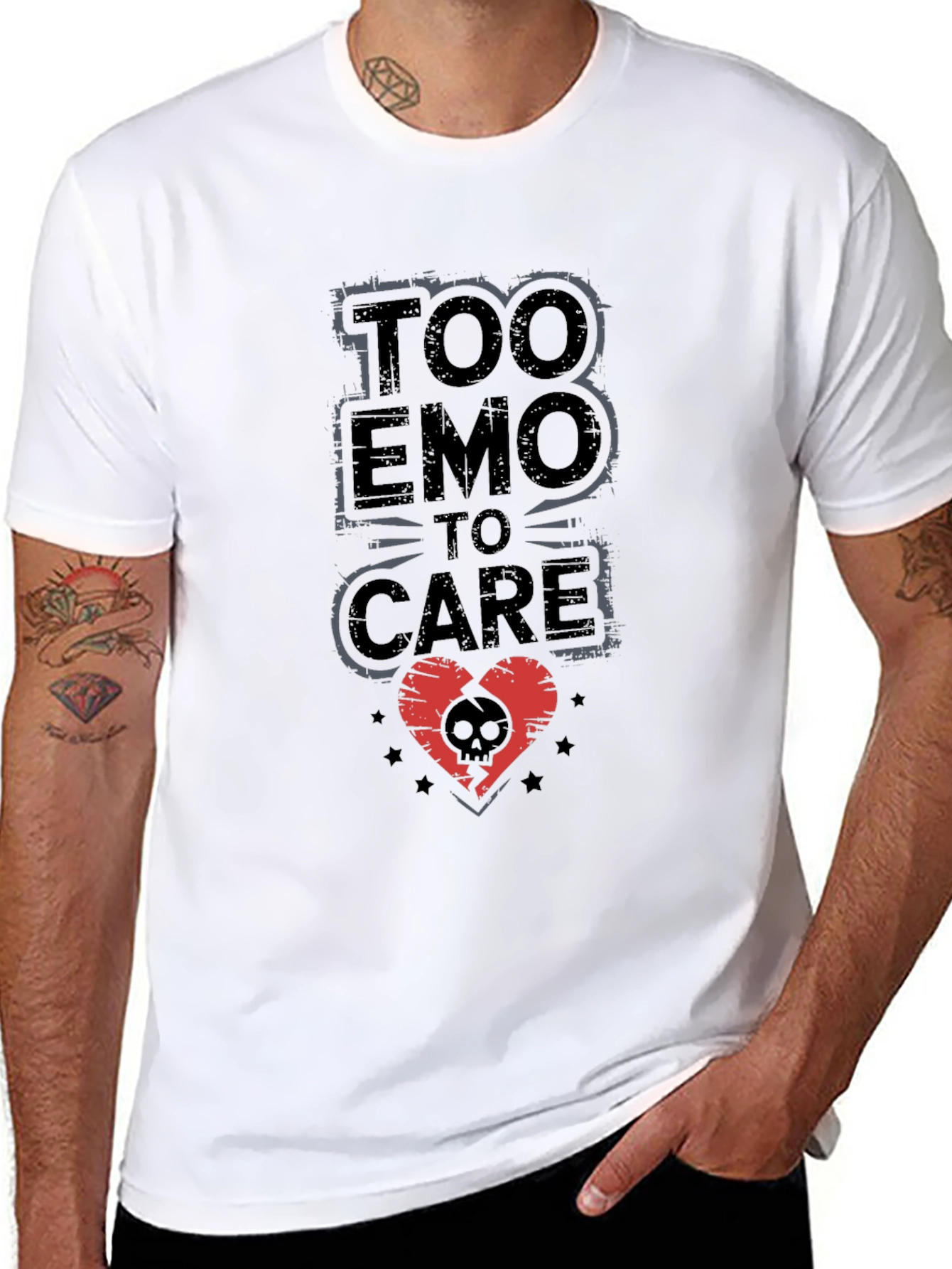 Too Emo To Care Black Graphic Tee