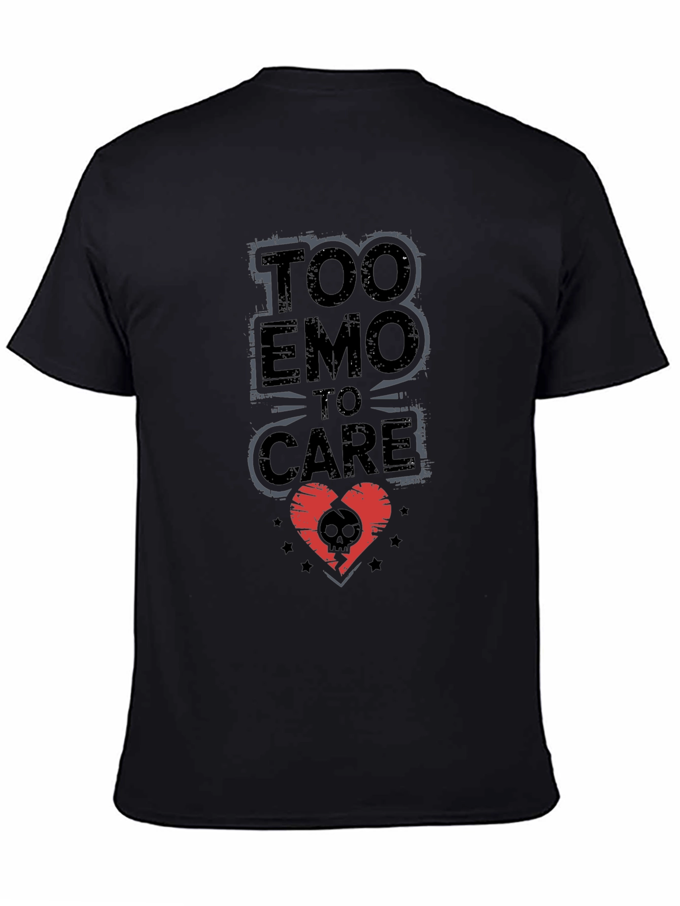 Too Emo To Care Black Graphic Tee