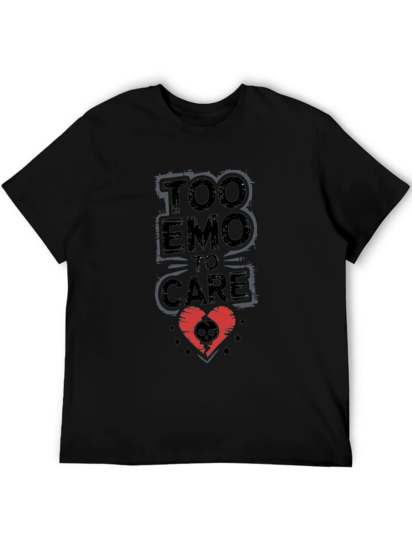 Too Emo To Care Black Graphic Tee