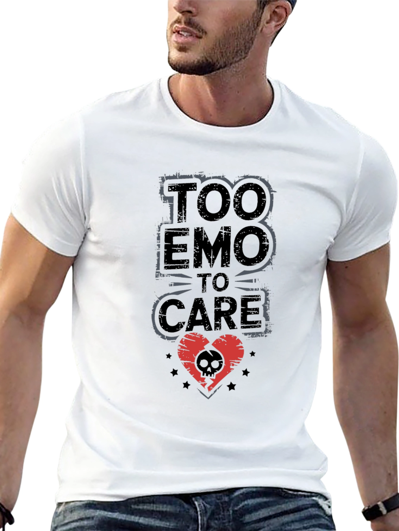 Too Emo To Care Black Graphic Tee