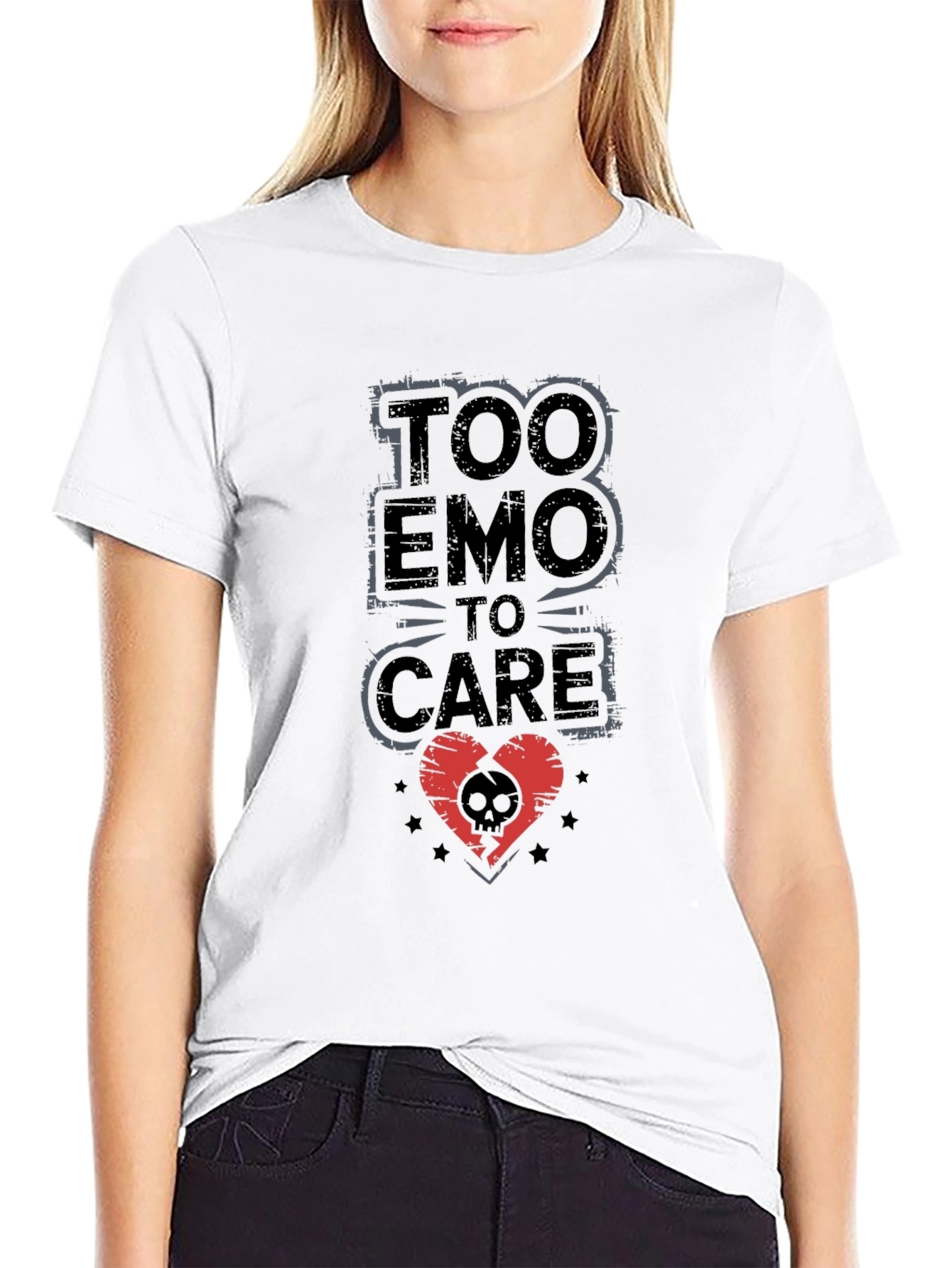 Too Emo To Care Black Graphic Tee