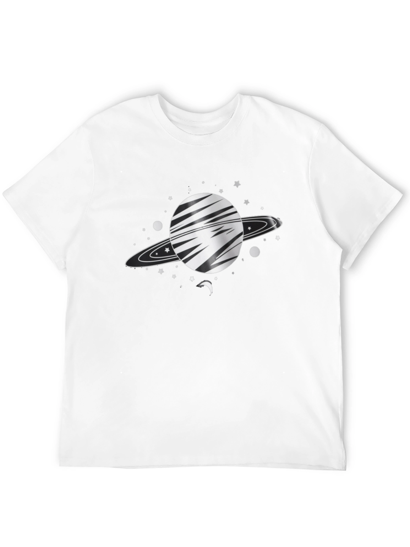 Space Saturn Graphic Tee - Black Cotton Blend
