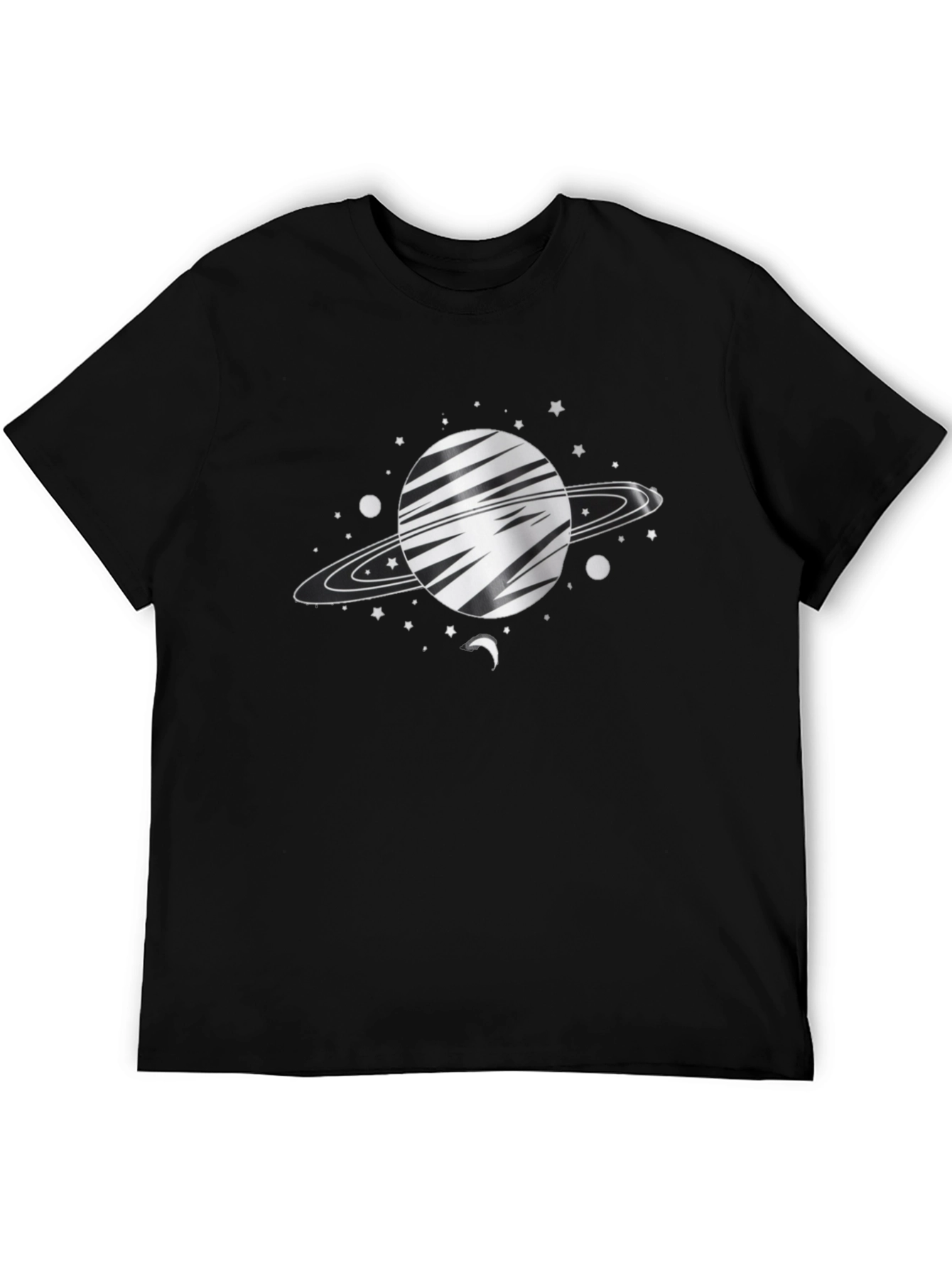 Space Saturn Graphic Tee - Black Cotton Blend
