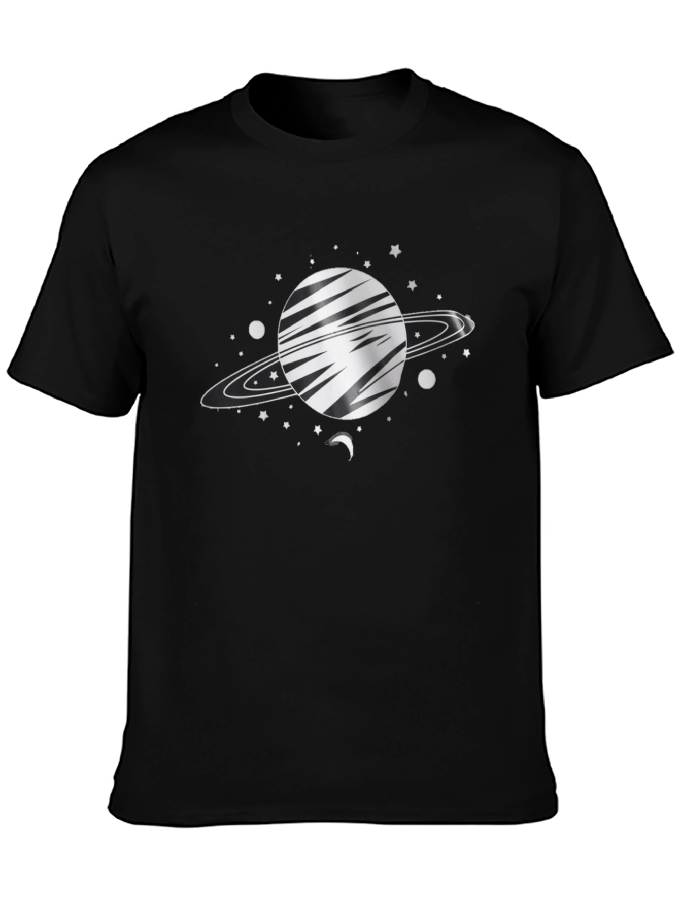 Space Saturn Graphic Tee - Black Cotton Blend