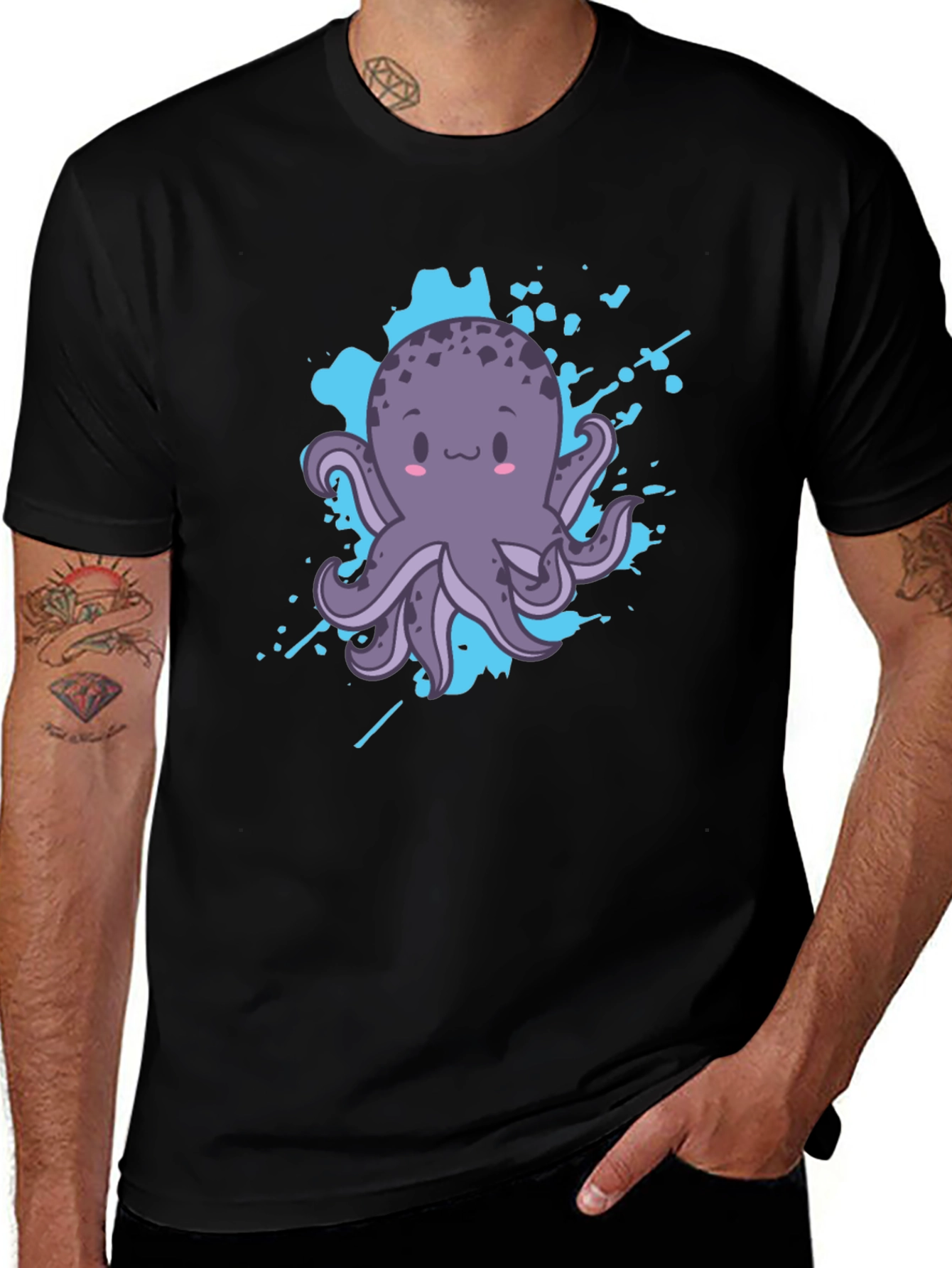 Cute Octopus Graphic Tee - Black Cotton T-Shirt