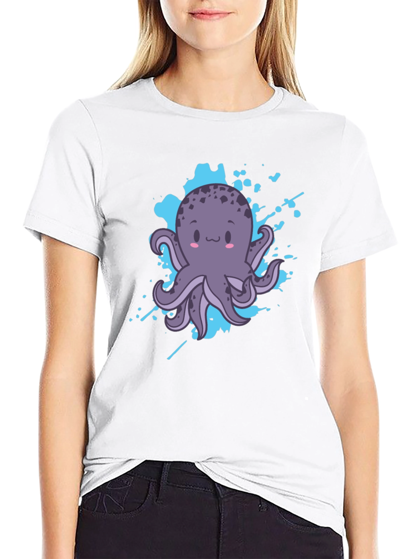 Cute Octopus Graphic Tee - Black Cotton T-Shirt