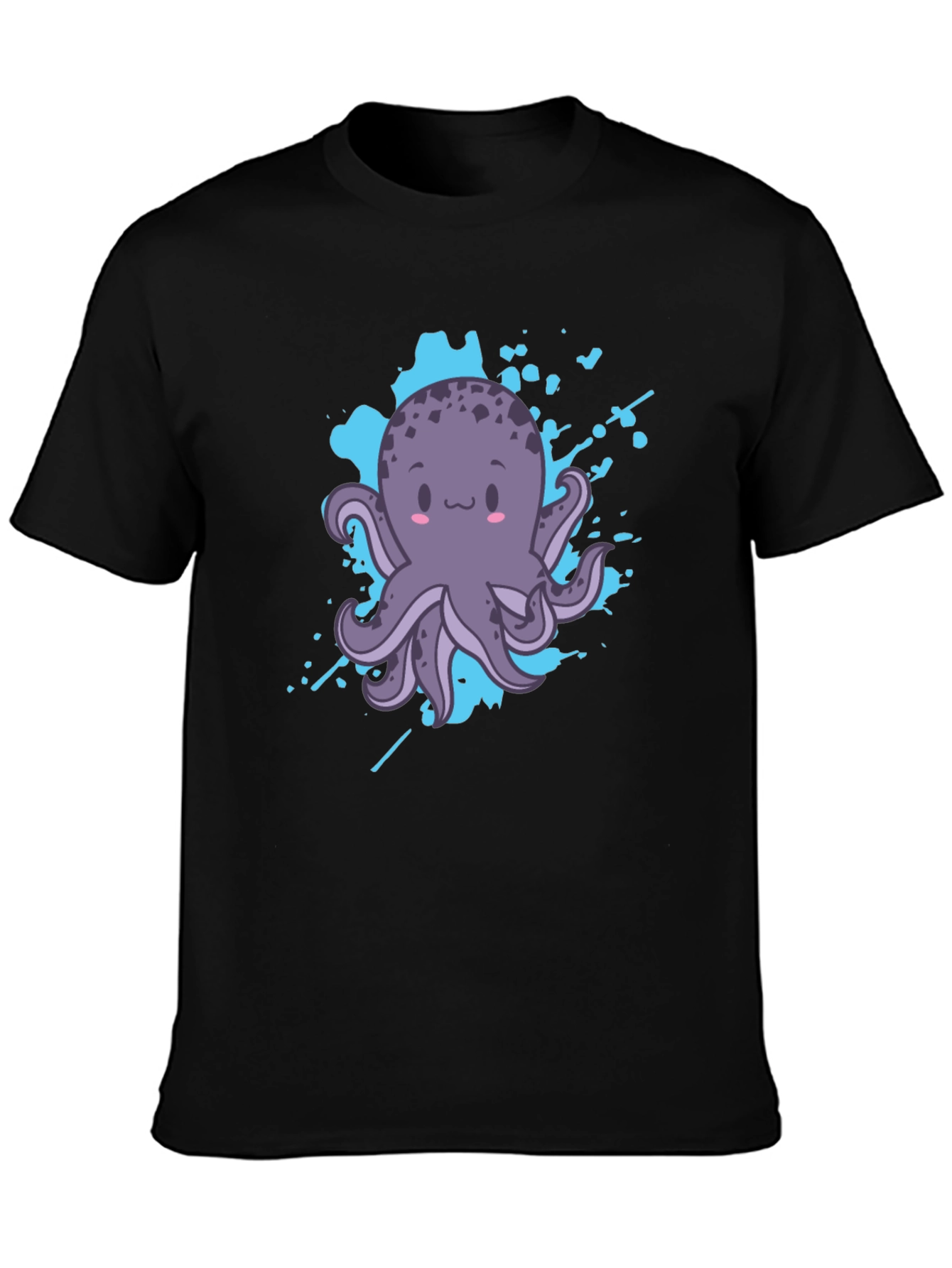 Cute Octopus Graphic Tee - Black Cotton T-Shirt