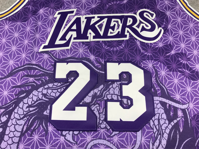 Men's Los Angeles Lakers LeBron James #23 Purple Year of Dragon Edition Swingman Jerseys