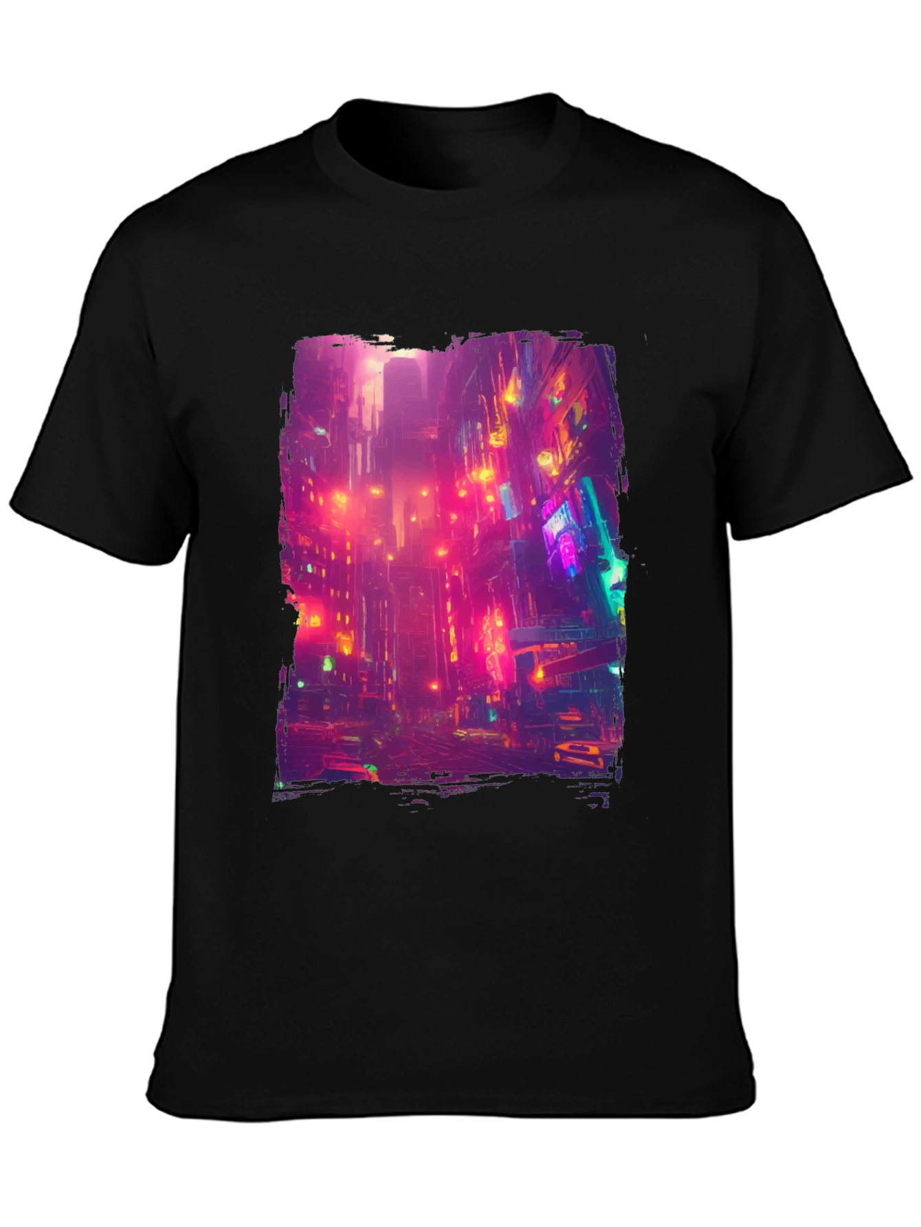Neon Cityscape Black Graphic Tee