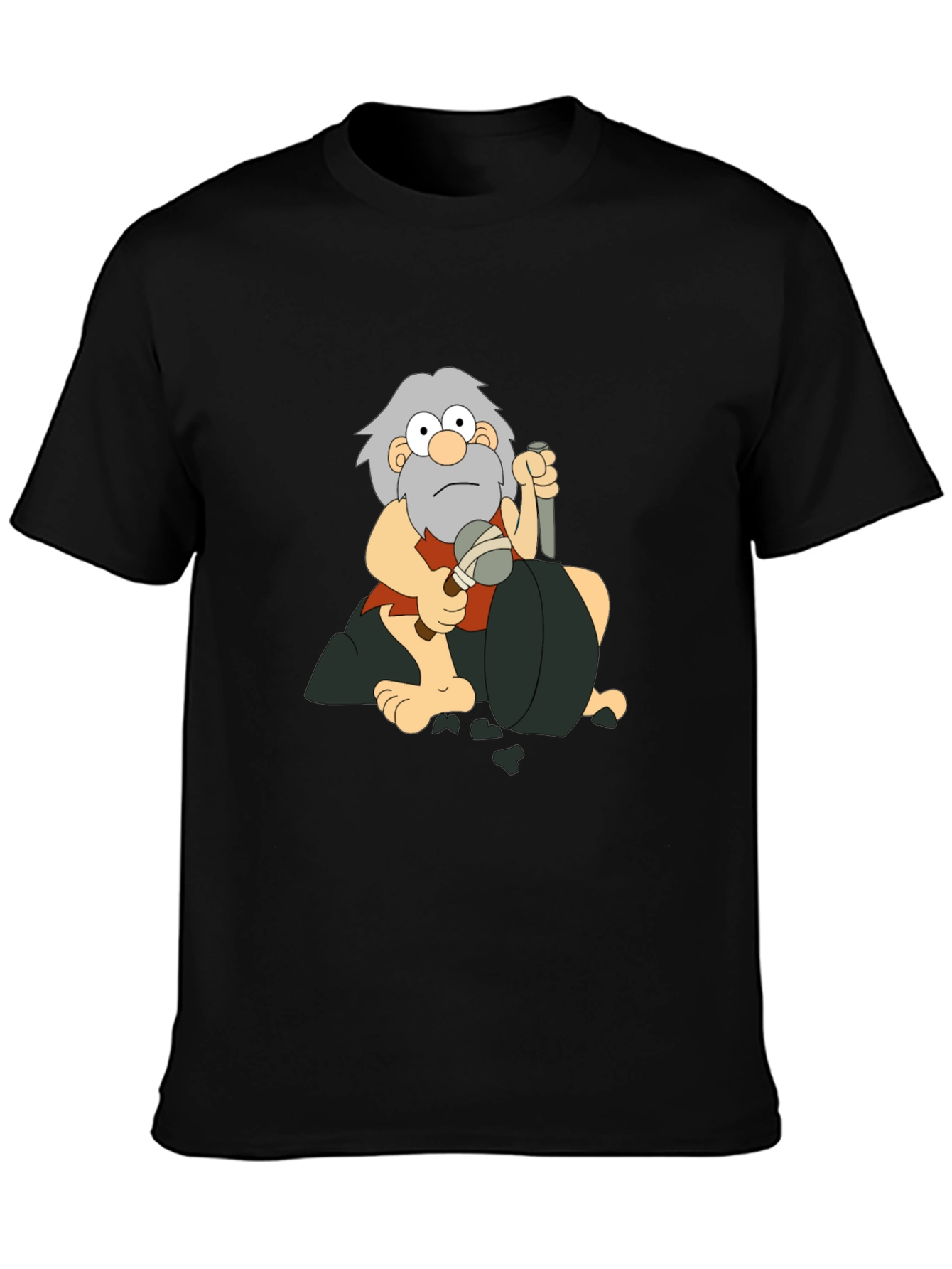 Caveman Cartoon Graphic T-Shirt - Black