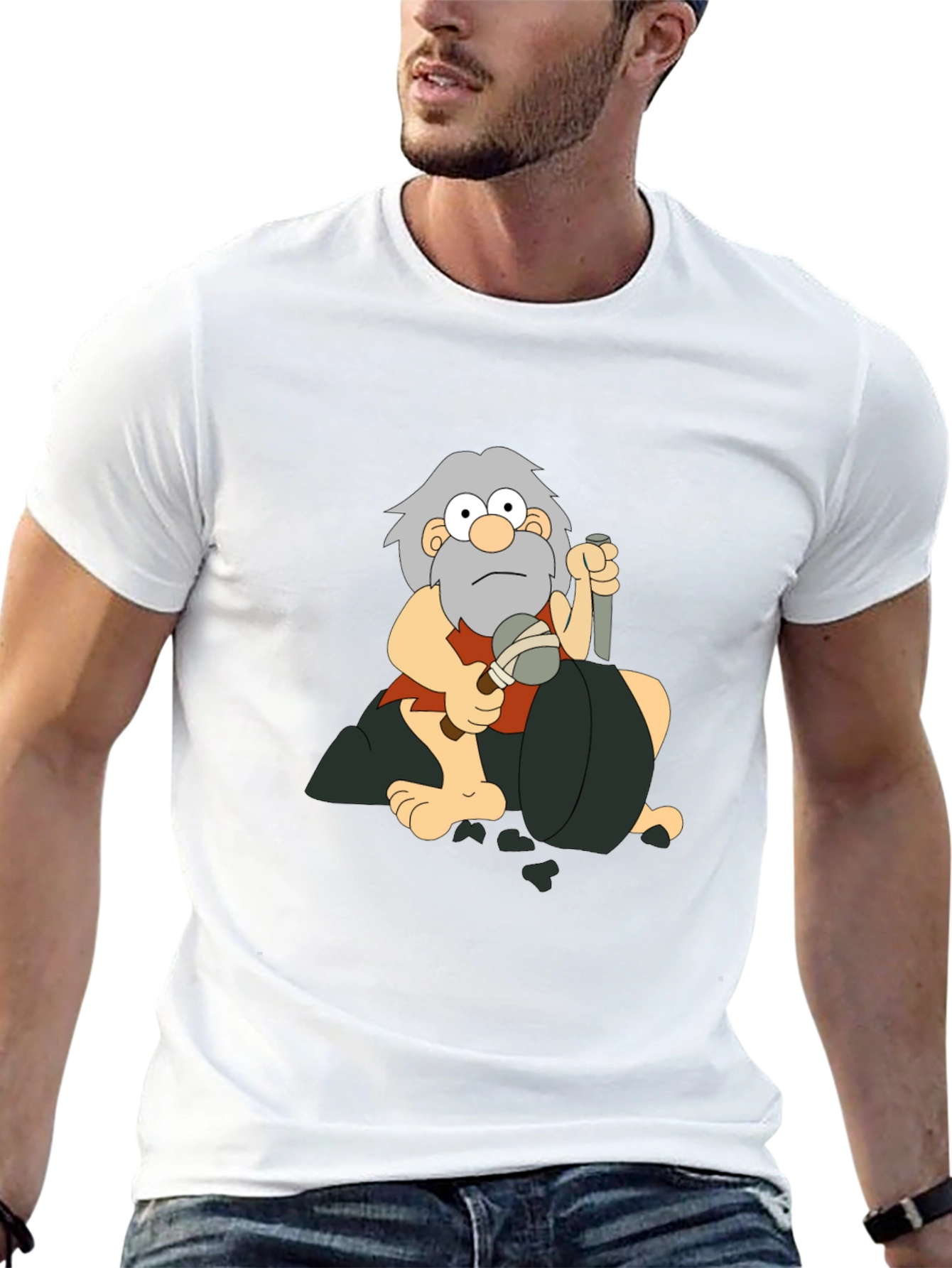 Caveman Cartoon Graphic T-Shirt - Black