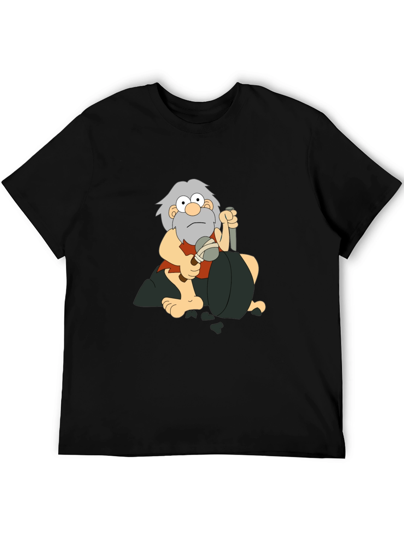 Caveman Cartoon Graphic T-Shirt - Black