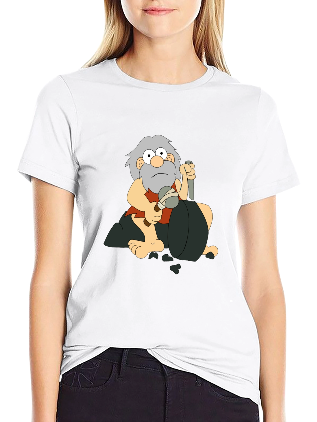 Caveman Cartoon Graphic T-Shirt - Black