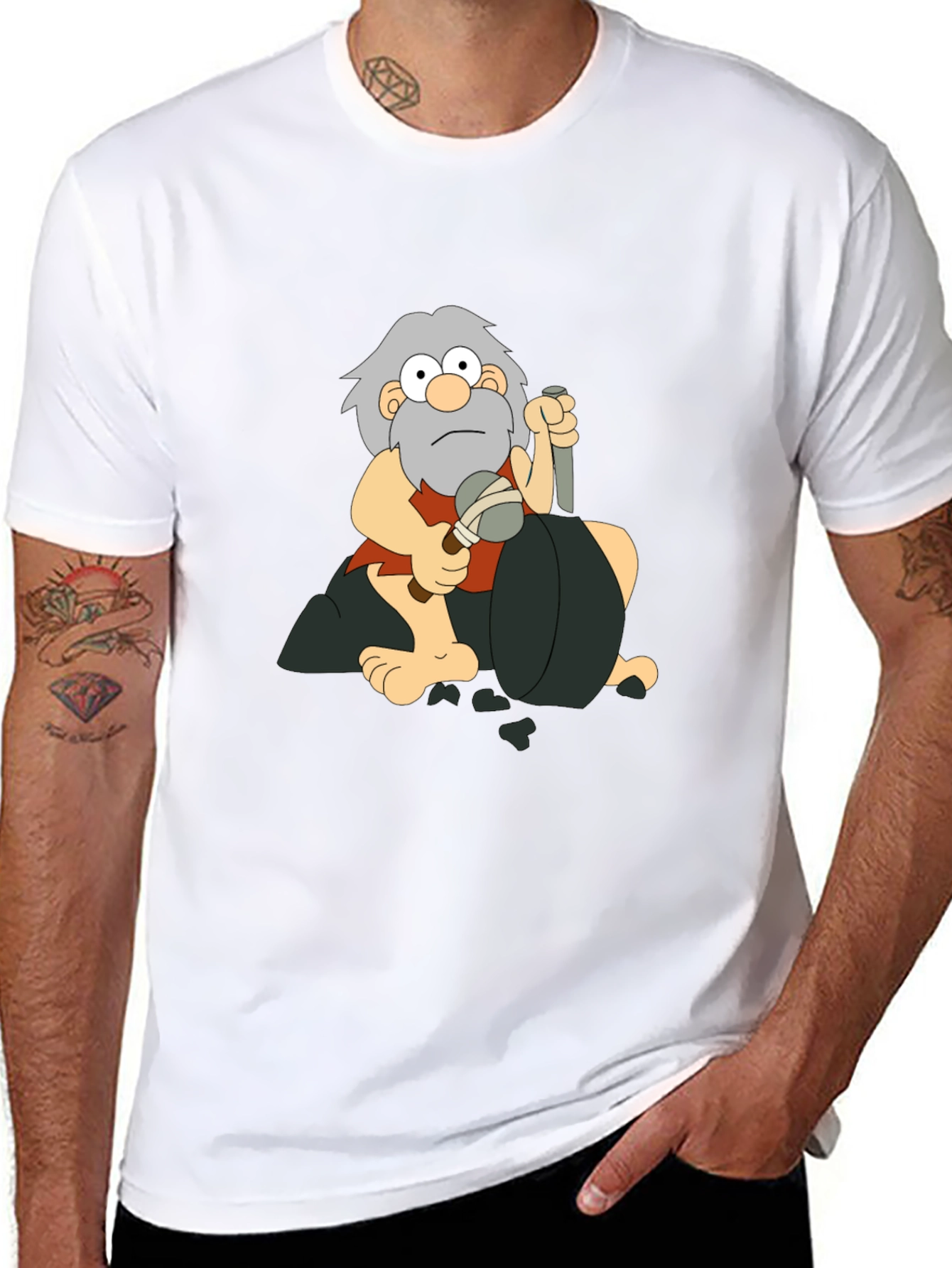 Caveman Cartoon Graphic T-Shirt - Black