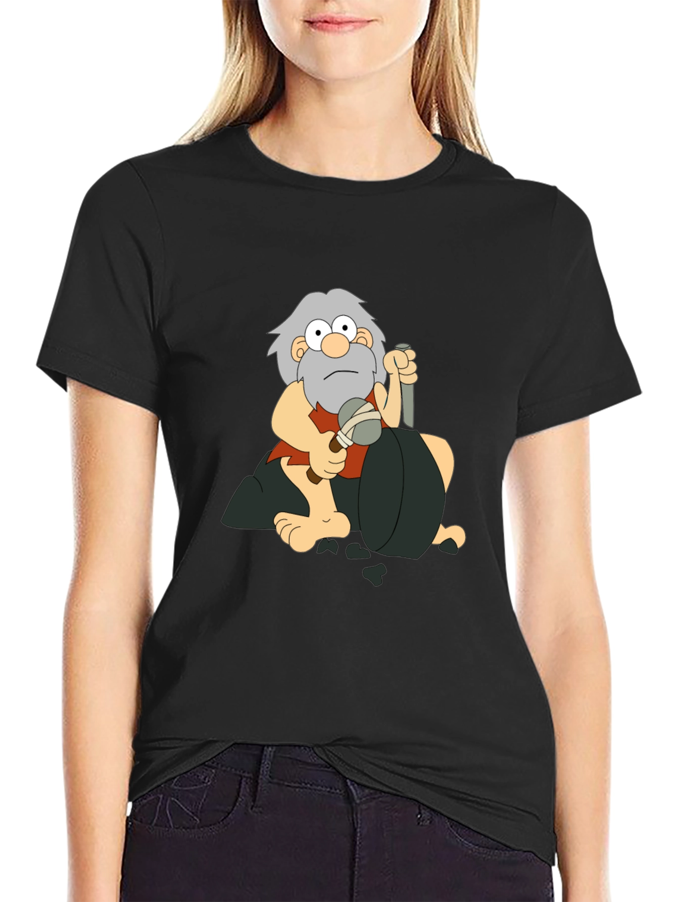 Caveman Cartoon Graphic T-Shirt - Black