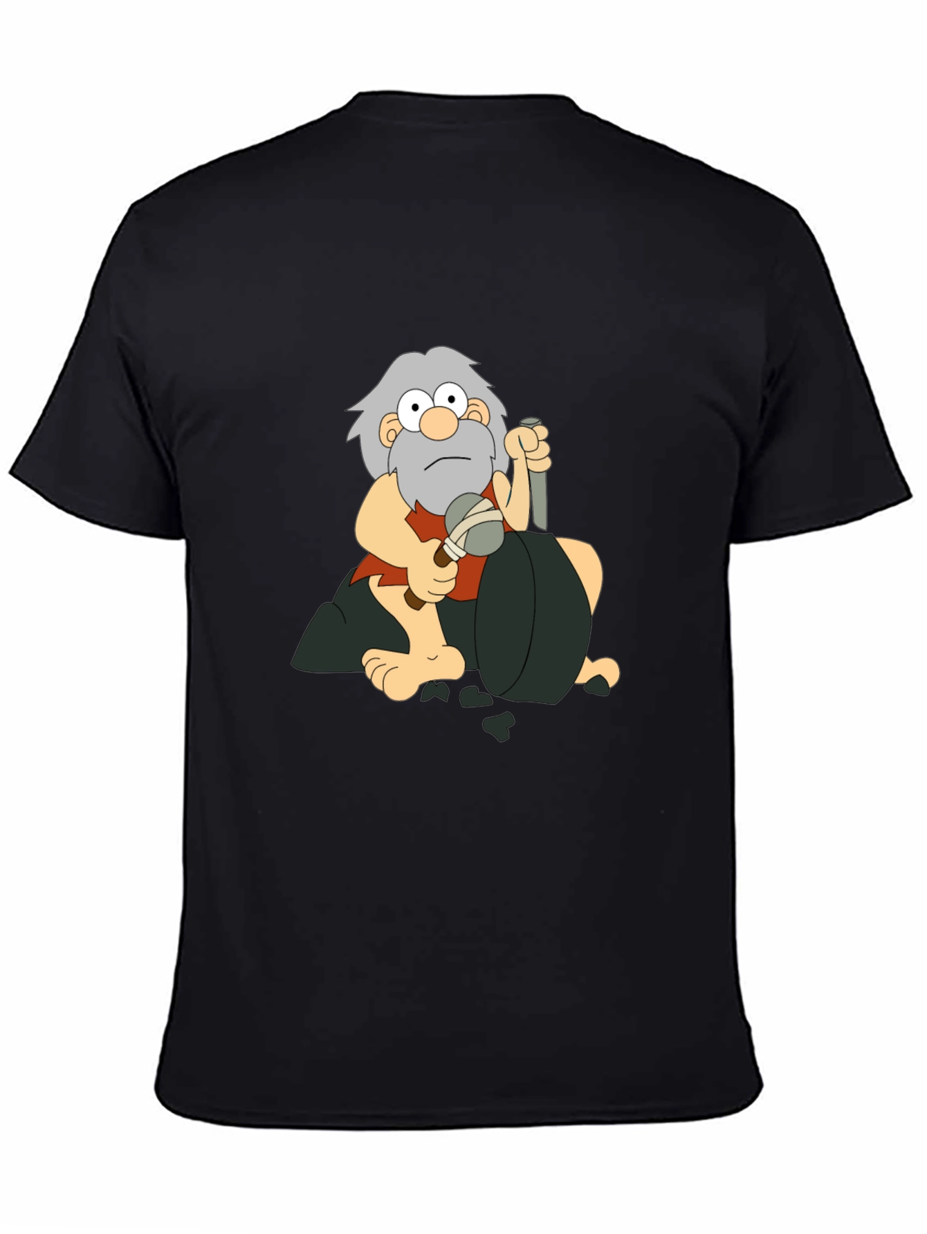 Caveman Cartoon Graphic T-Shirt - Black