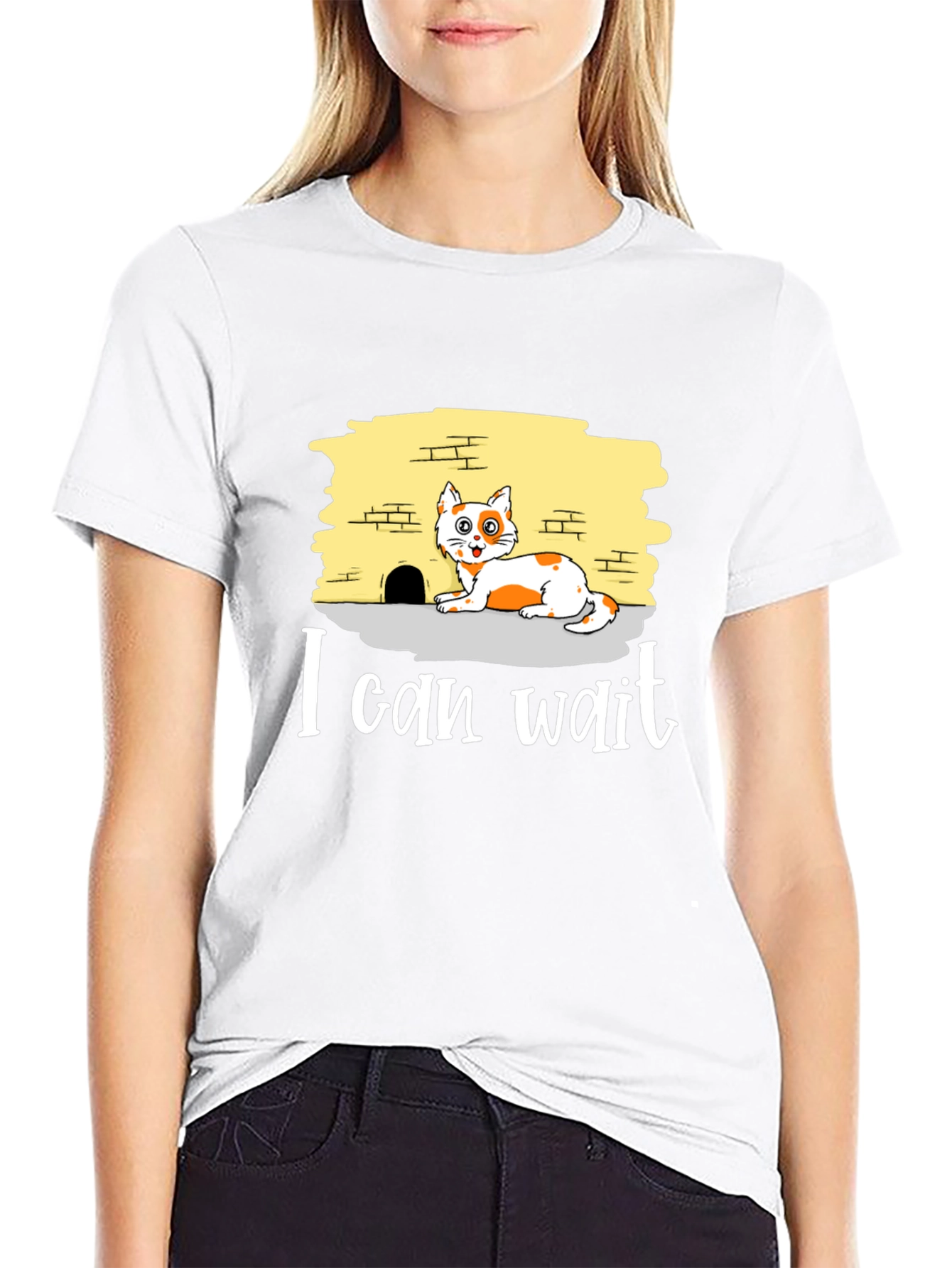 I Can Wait Cat Graphic Tee - Black