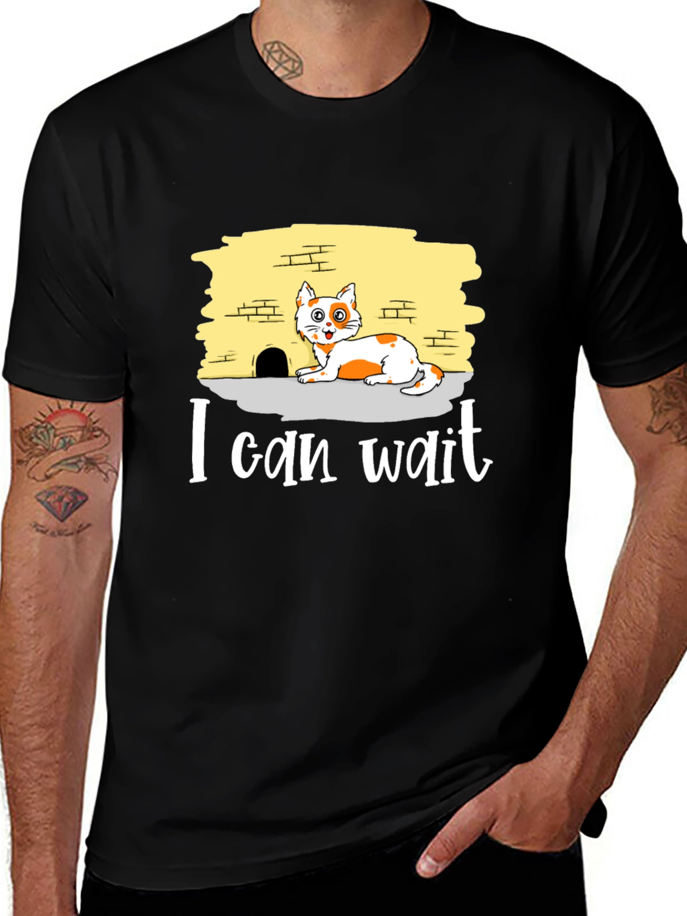 I Can Wait Cat Graphic Tee - Black