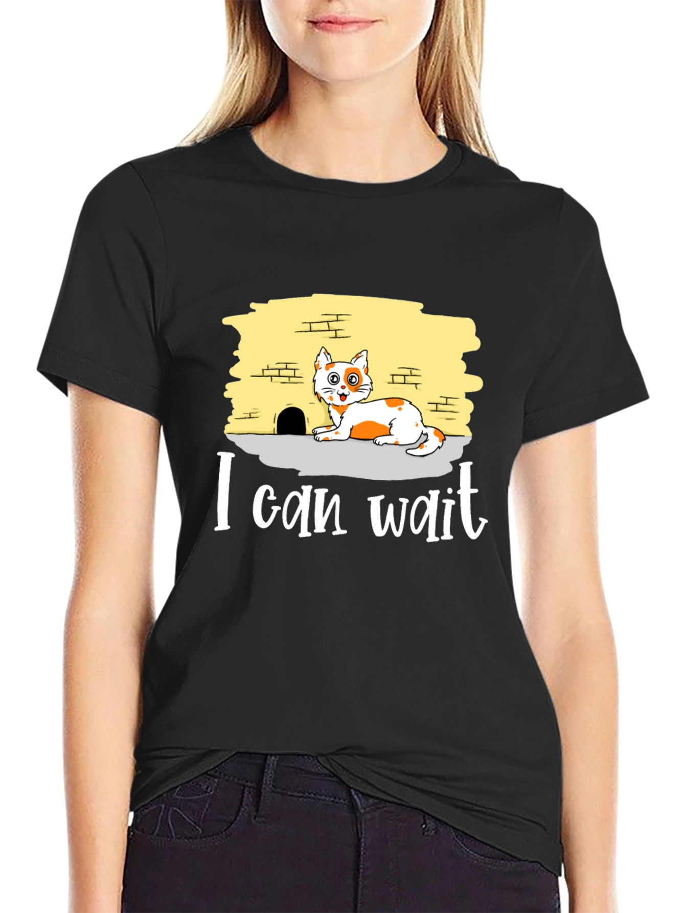 I Can Wait Cat Graphic Tee - Black