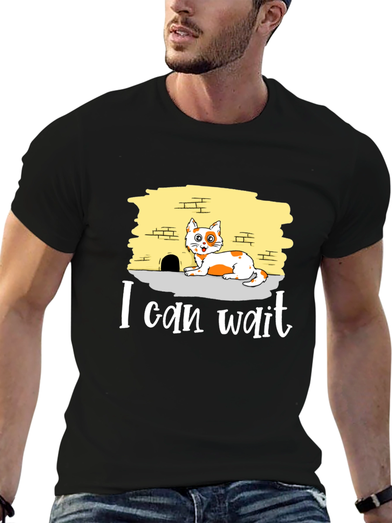 I Can Wait Cat Graphic Tee - Black